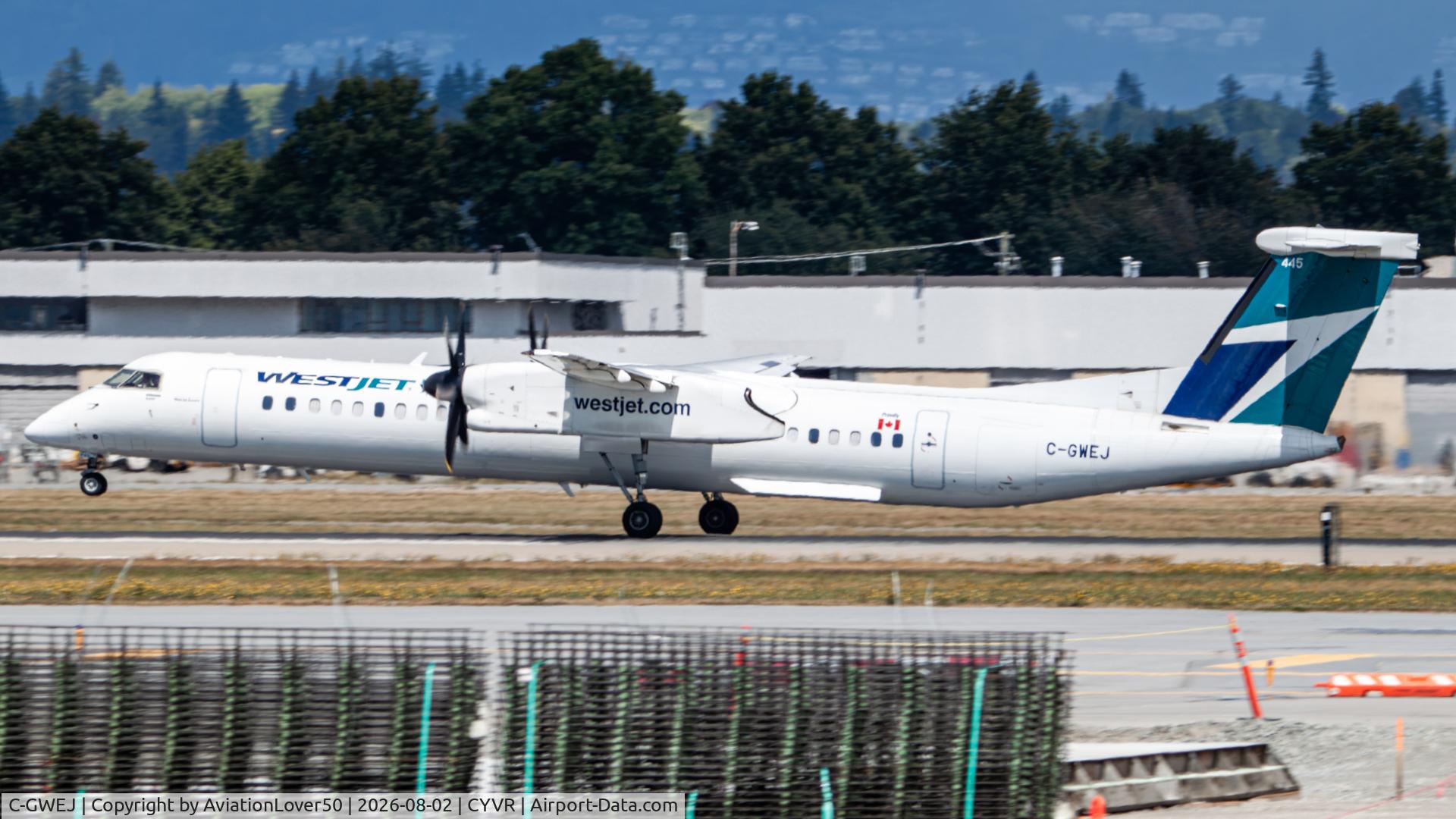 Aircraft C-GWEJ, 2017 De Havilland Canada DHC-8Q-402NG Dash 8, c/n 4557, WestJet Encore Q400, at CYVR, photo by AviationLover50