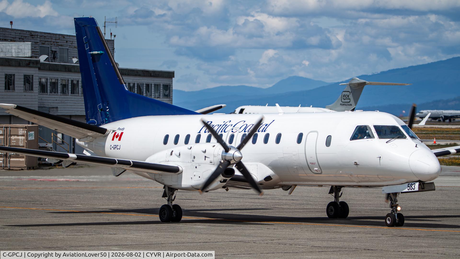 Aircraft C-GPCJ, 1997 Saab 340B, c/n 340B-414, Pacific Coastal Saab 340B, at CYVR, photo by AviationLover50