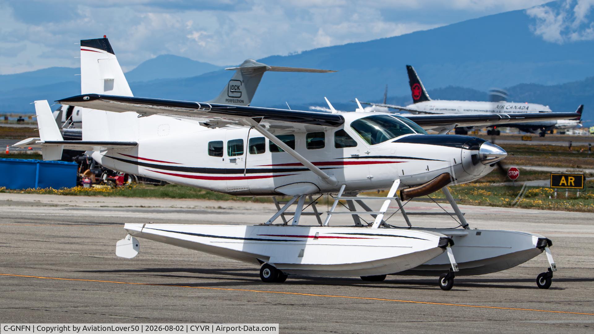 Aircraft C-GNFN, 2008 Cessna 208 Caravan I, c/n 20800502, VIH Execujet Caravan floatplane, at CYVR, photo by AviationLover50