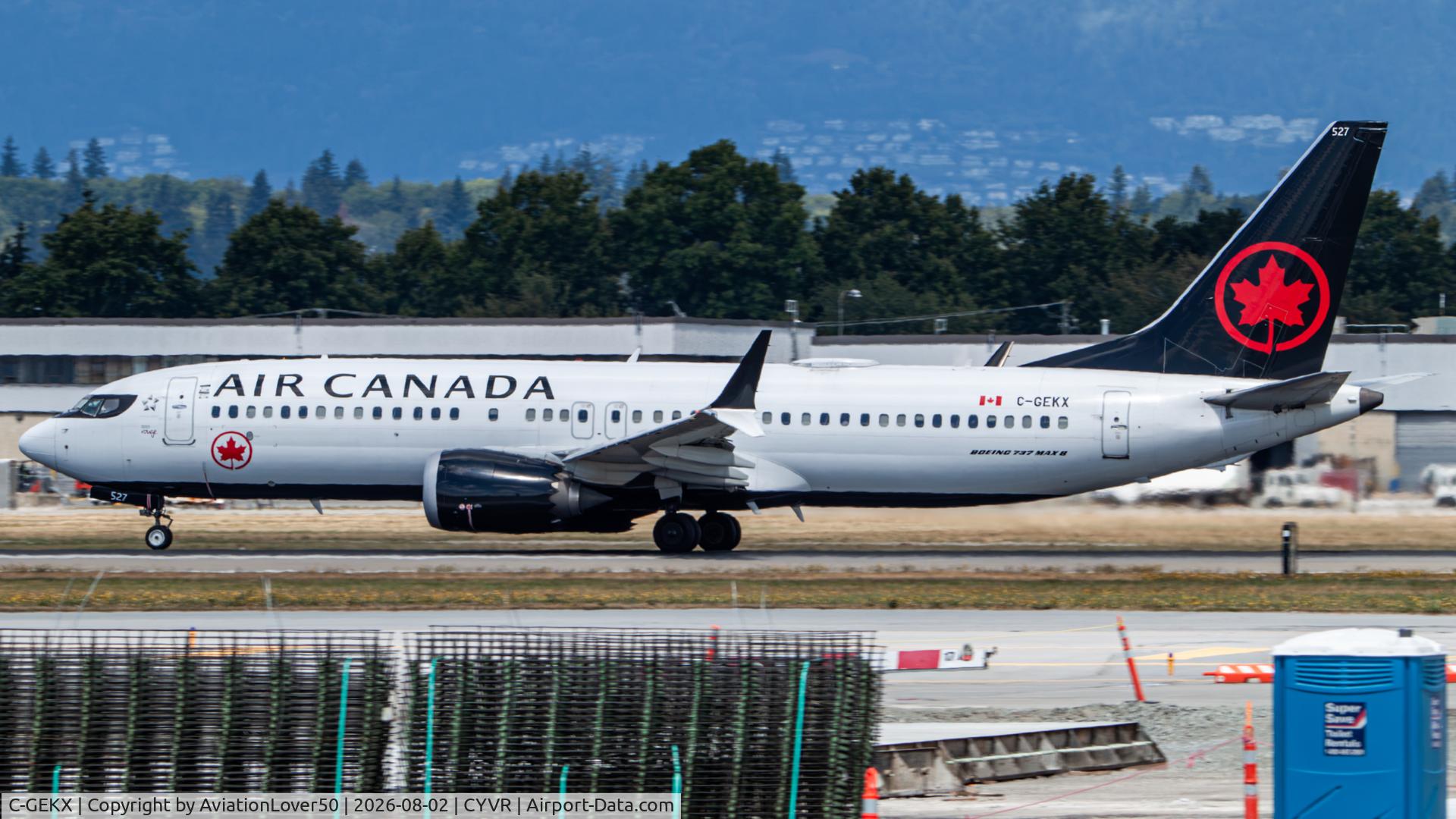 Aircraft C-GEKX, 2019 Boeing 737-8 MAX, c/n 61232 l/n 7465, Air Canada Rouge MAX 8, at CYVR, photo by AviationLover50