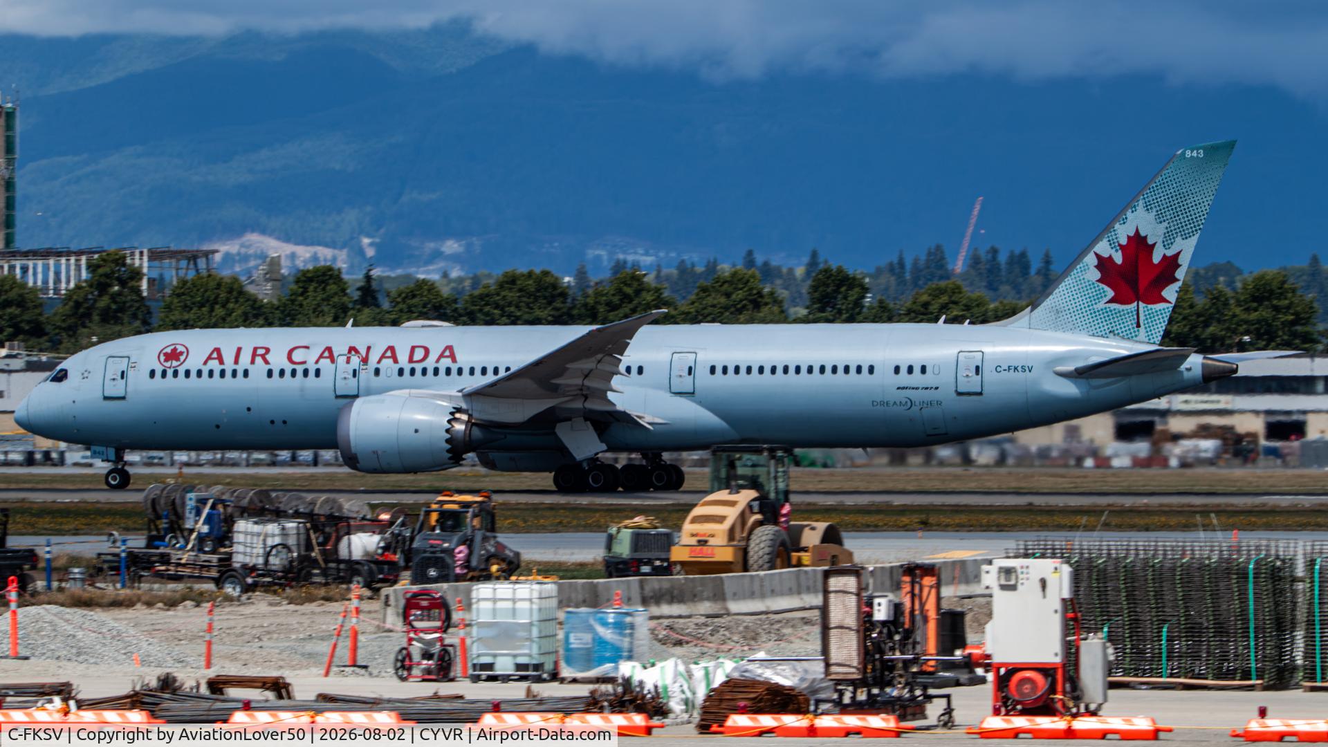 Aircraft C-FKSV, 2016 Boeing 787-9 Dreamliner, c/n 37170 l/n 444, Air Canada 789, at CYVR, photo by AviationLover50