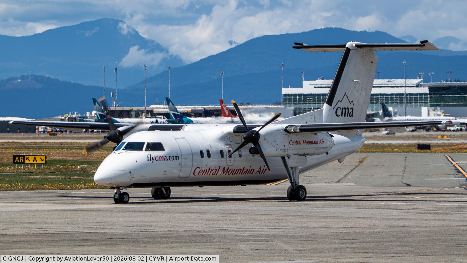 Aircraft C-GNCJ, 1992 De Havilland Canada DHC-8-102A Dash 8 Dash 8, c/n 329, Central Mountain Air Q100, at CYVR, photo by AviationLover50
