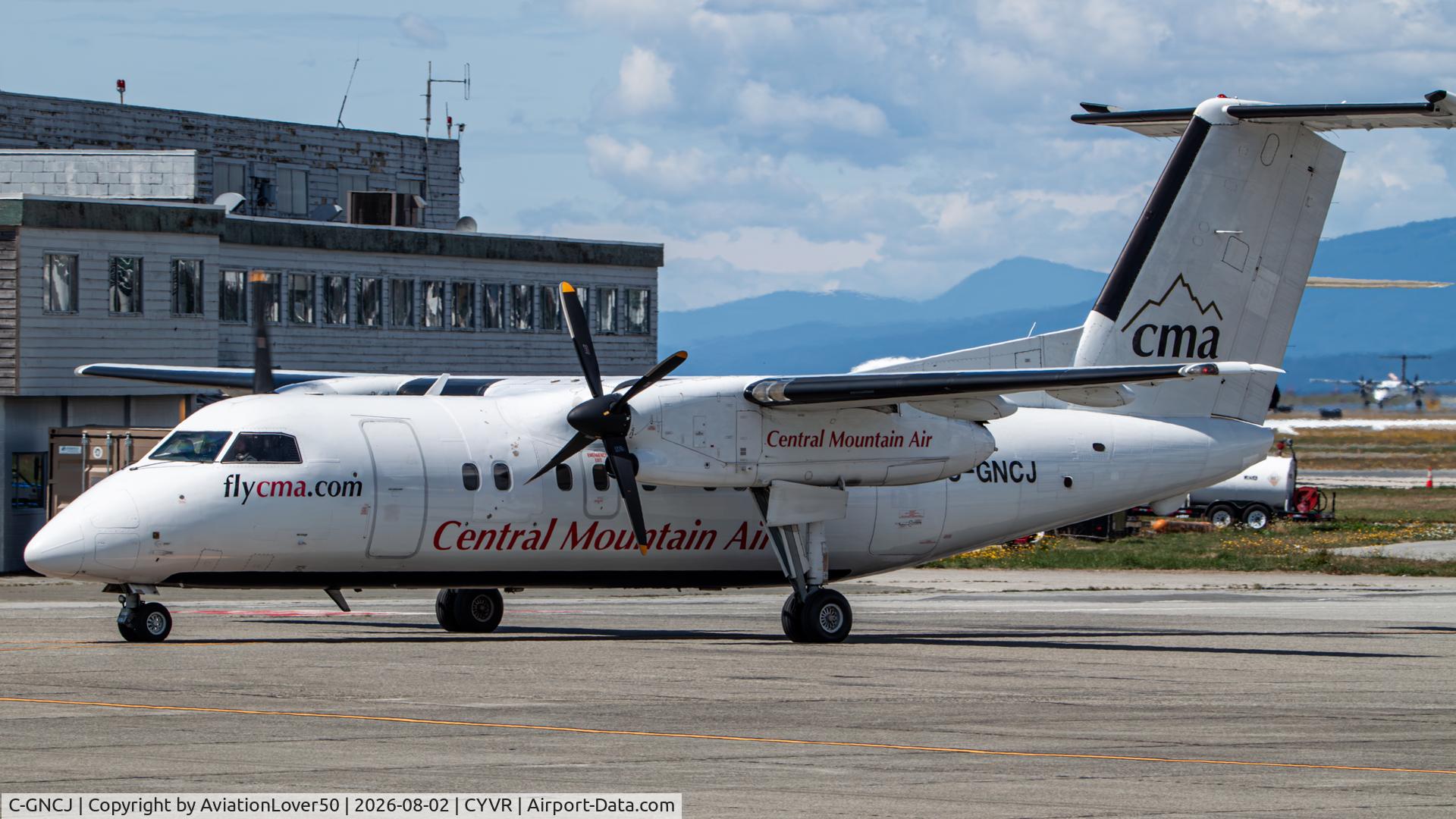 Aircraft C-GNCJ, 1992 De Havilland Canada DHC-8-102A Dash 8 Dash 8, c/n 329, Central Mountain Air Q100, at CYVR, photo by AviationLover50