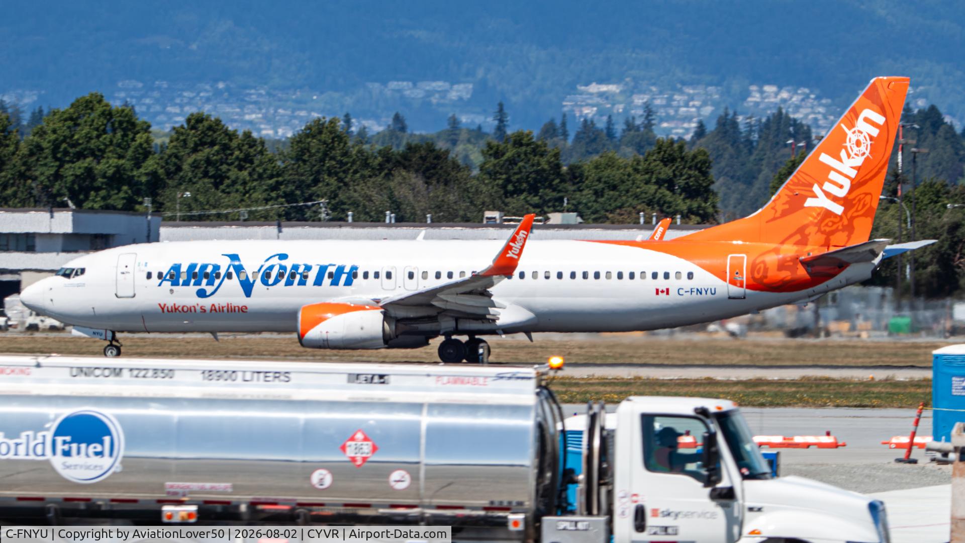 Aircraft C-FNYU, 2013 Boeing 737-8AL, c/n 39055, Air North 738, at CYVR, photo by AviationLover50