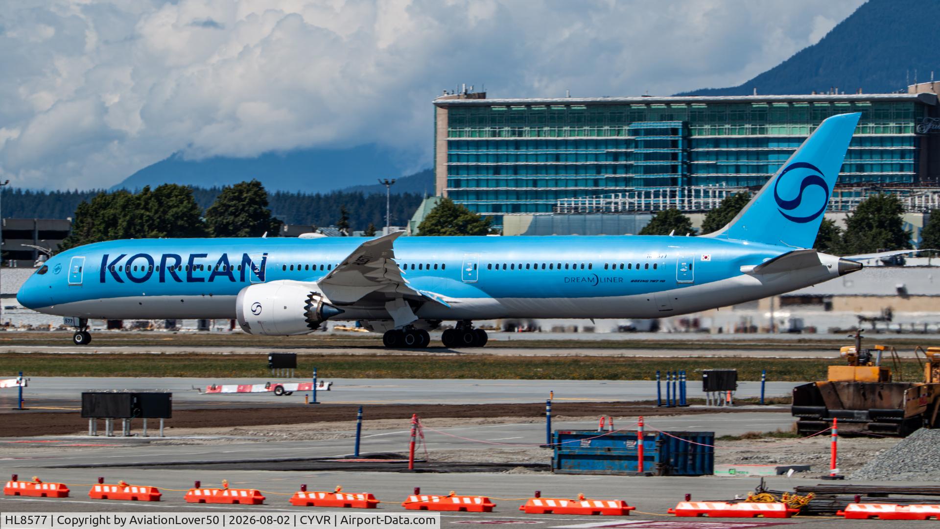 Aircraft HL8577, 2025 Boeing 787-10 Dreamliner Dreamliner, c/n 60310 l/n 1272, Korean 78X, at CYVR, photo by AviationLover50