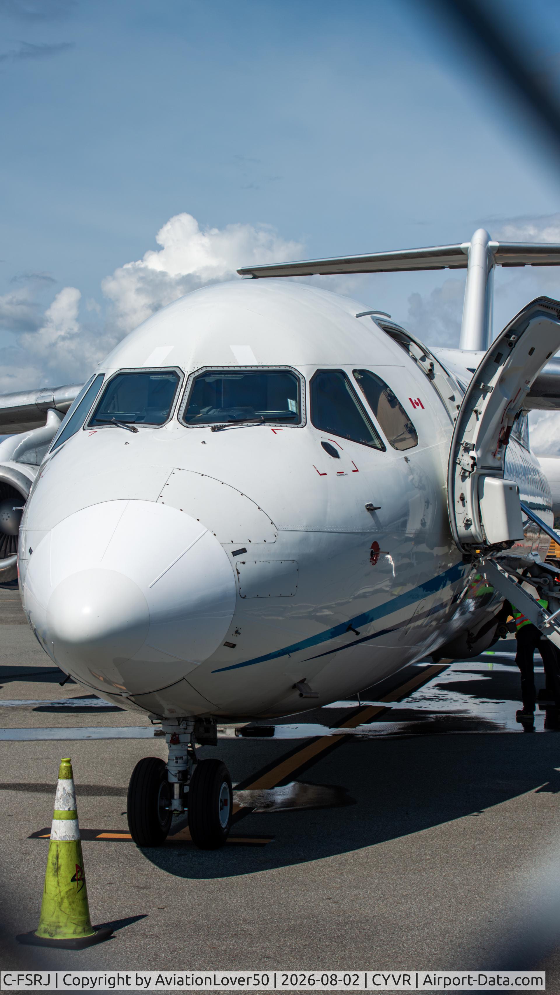 Aircraft C-FSRJ, 1998 British Aerospace Avro RJ100, c/n 3331, Summit Air RJ100, at CYVR, photo by AviationLover50