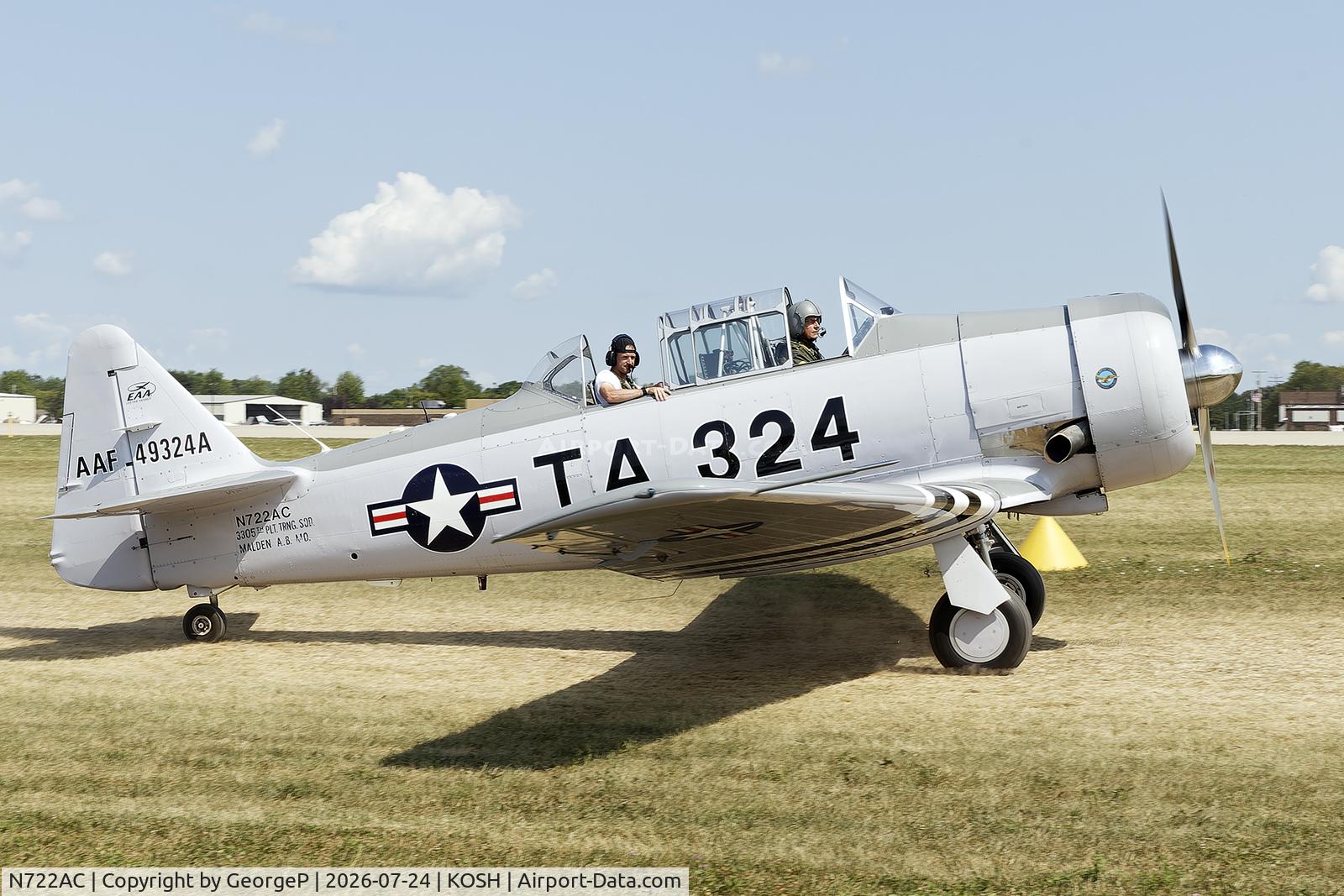 Aircraft N722AC, North American AT-6G Texan, c/n 168-346 (49-3242), Airventure 2026., at KOSH, photo by GeorgeP