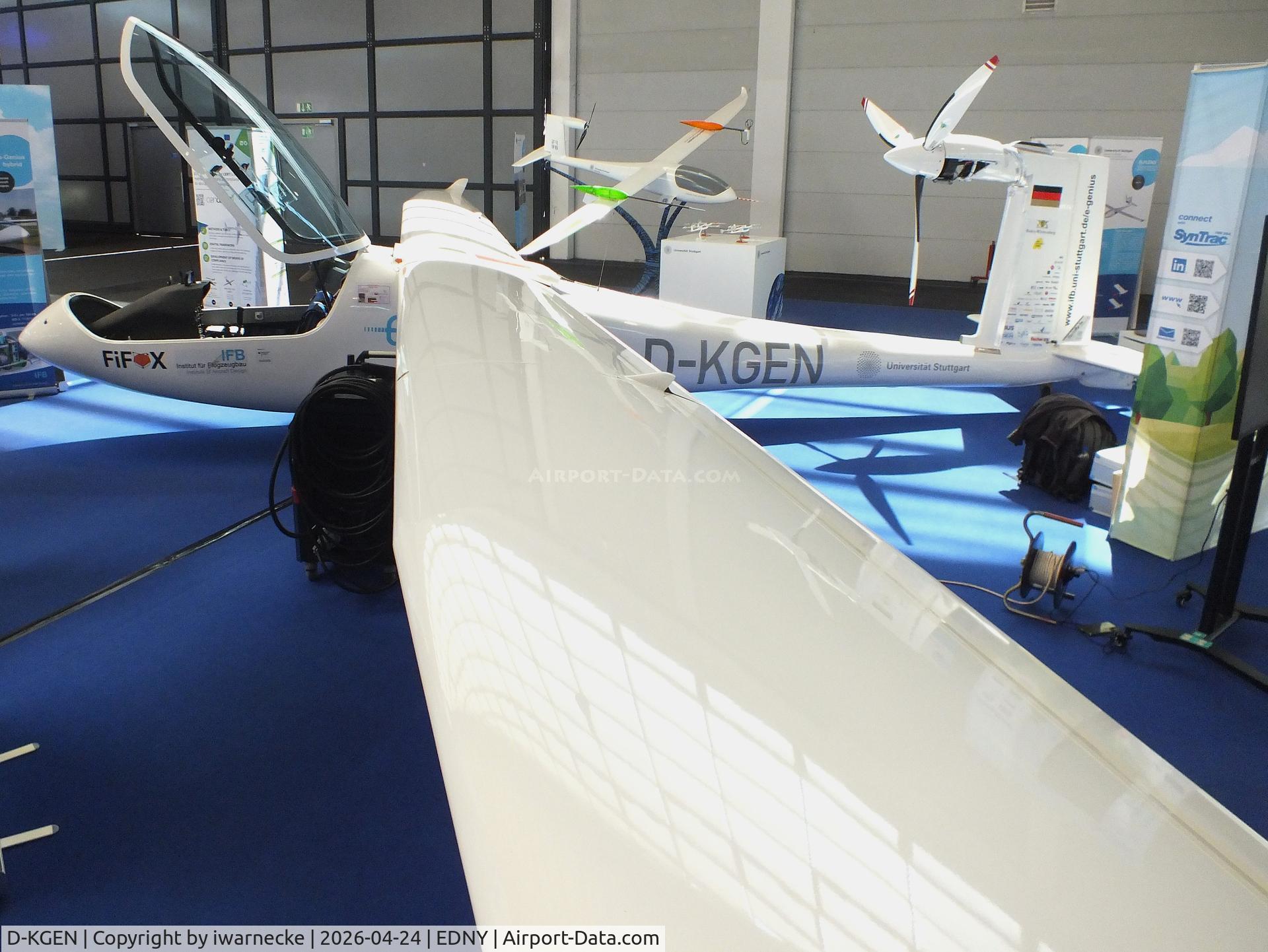 Aircraft D-KGEN, 2011 Akaflieg Stuttgart e-Genius, c/n 01, Akaflieg Stuttgart e-Genius hybrid powered by Mercedes-Benz OM660 diesel and an electric motor, at the AERO 2026, Friedrichshafen, at EDNY, photo by iwarnecke