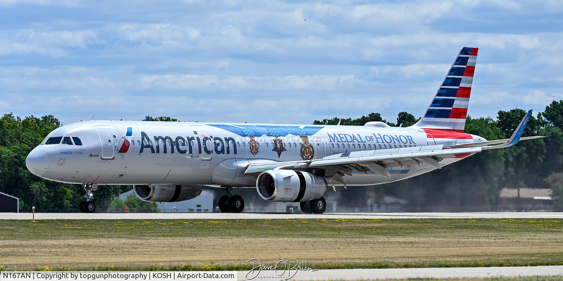 Aircraft N167AN, 2016 Airbus A321-231, c/n 7013, Medal of Honor special livery arriving at Oshkosh 26, at KOSH, photo by topgunphotography
