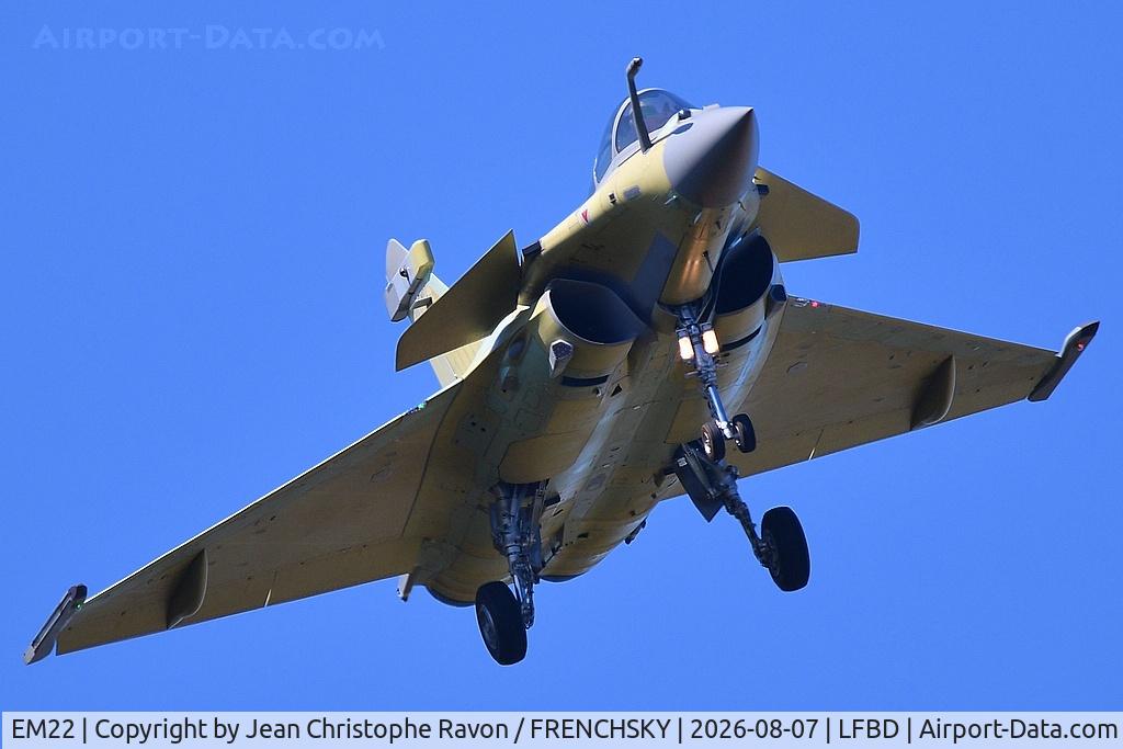 Aircraft EM22, 2026 Dassault Rafale EM, c/n 22, Flight test, at LFBD, photo by Jean Christophe Ravon / FRENCHSKY
