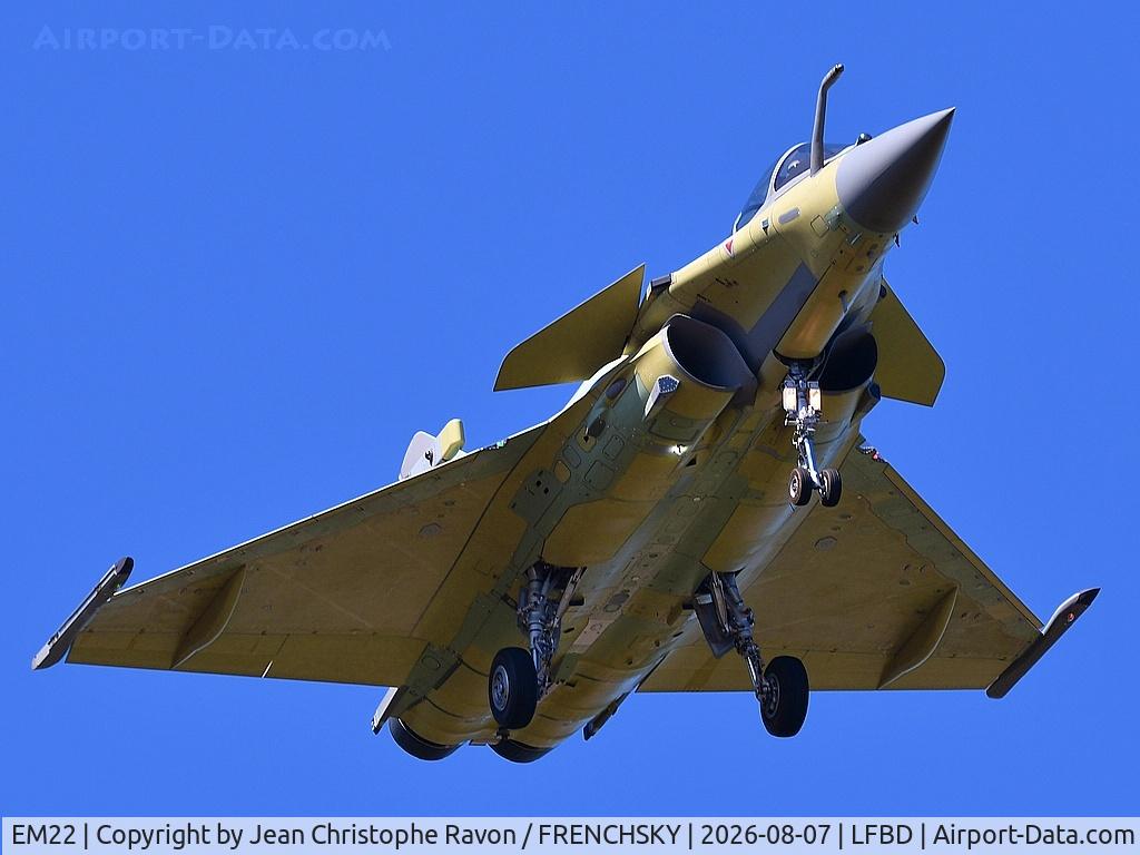 Aircraft EM22, 2026 Dassault Rafale EM, c/n 22, Flight test, at LFBD, photo by Jean Christophe Ravon / FRENCHSKY