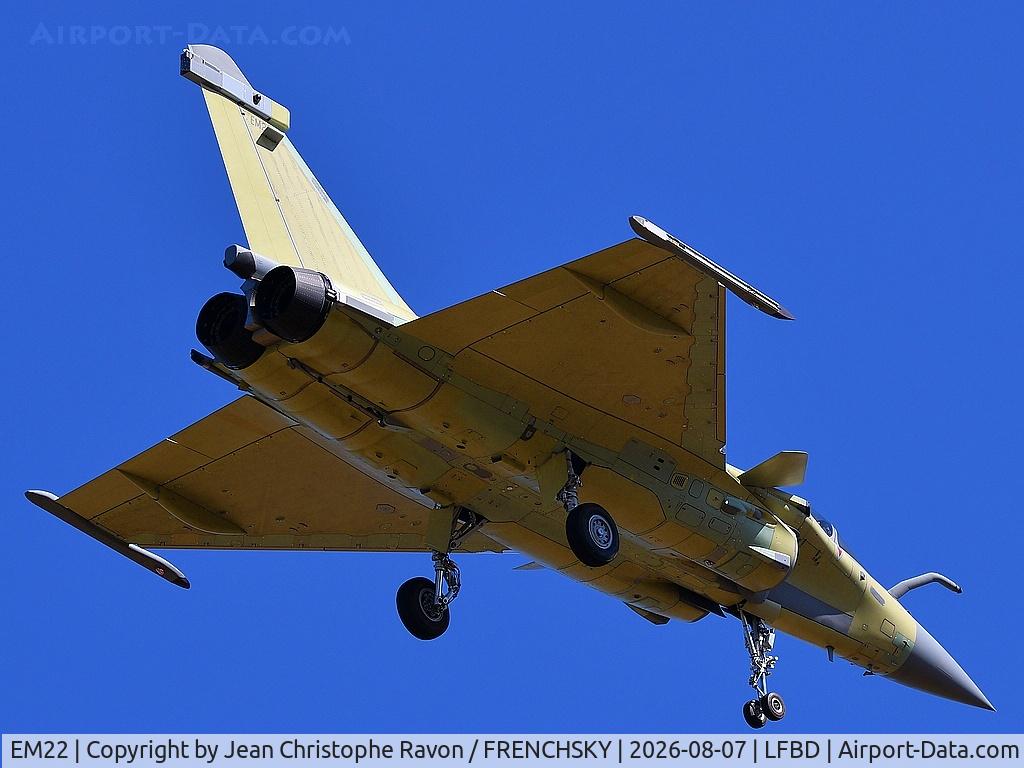 Aircraft EM22, 2026 Dassault Rafale EM, c/n 22, Flight test, at LFBD, photo by Jean Christophe Ravon / FRENCHSKY