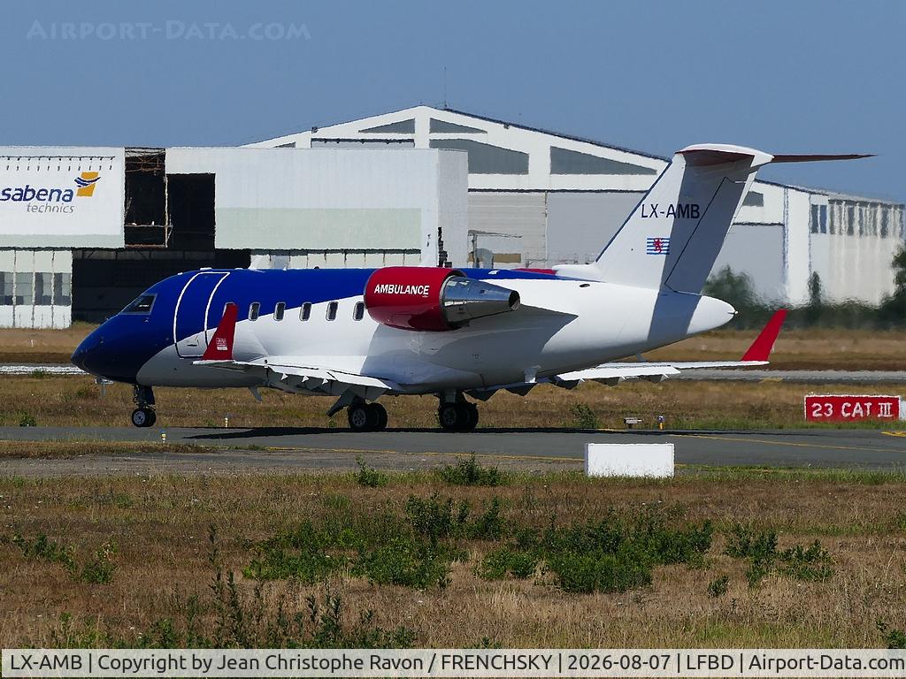 Aircraft LX-AMB, 2009 Bombardier Challenger 605 (CL-600-2B16), c/n 5818, Luxembourg Air Rescue, Bordeaux (BOD) Castres (DCM) (LRQ351A), at LFBD, photo by Jean Christophe Ravon / FRENCHSKY