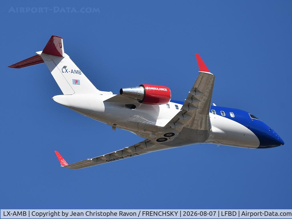 Aircraft LX-AMB, 2009 Bombardier Challenger 605 (CL-600-2B16), c/n 5818, Luxembourg Air Rescue, Bordeaux (BOD) Castres (DCM) (LRQ351A), at LFBD, photo by Jean Christophe Ravon / FRENCHSKY