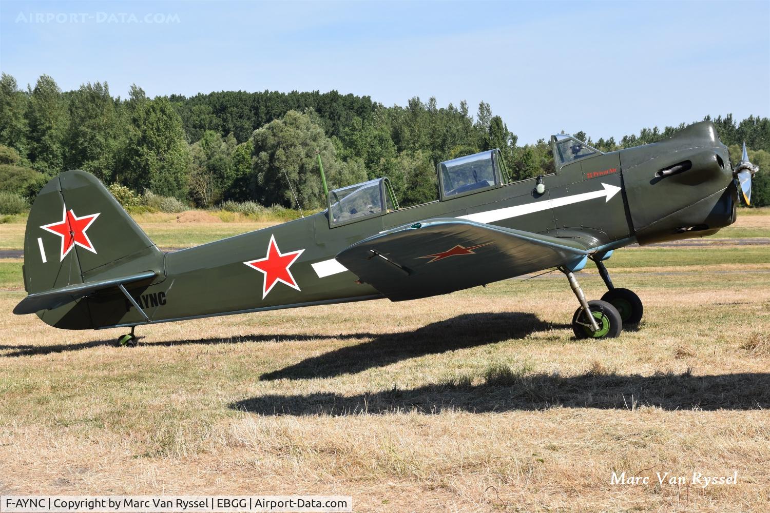 Aircraft F-AYNC, 1956 Yakovlev Yak-18, c/n 1332019, F-AYNC at Overboelare airfield on 02-08-2026., at EBGG, photo by Marc Van Ryssel