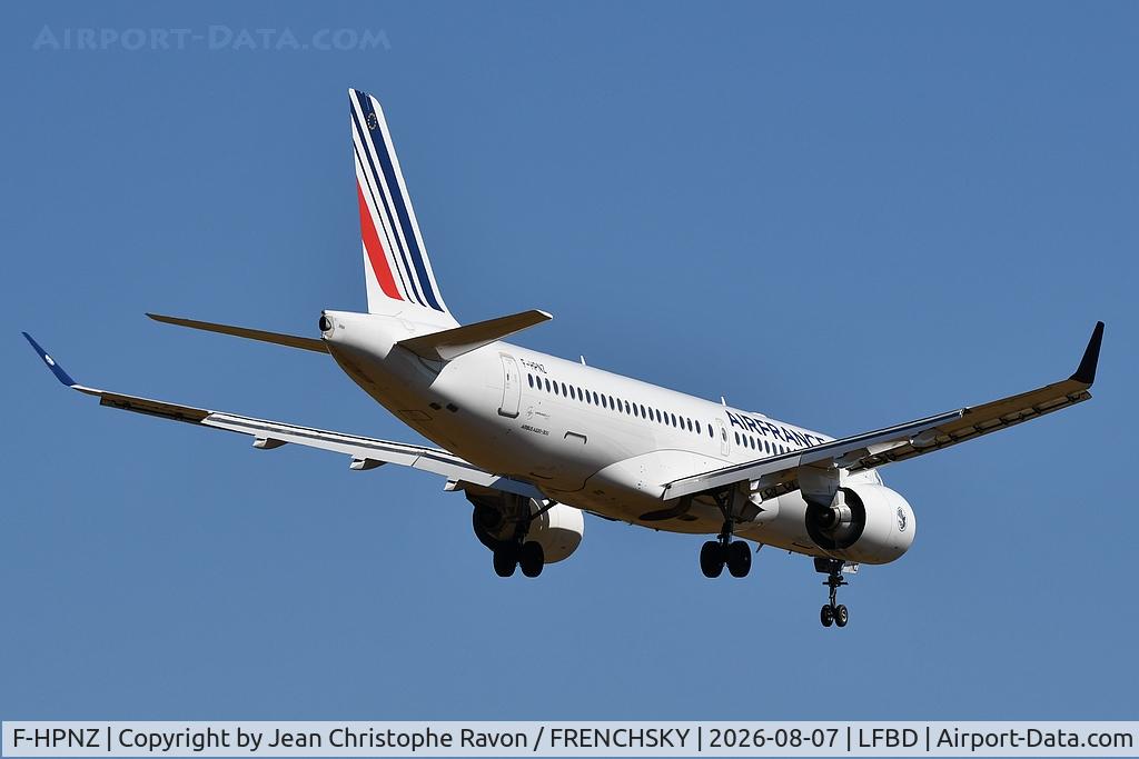 Aircraft F-HPNZ, 2025 Airbus A220-300, c/n 55399, Paris (CDG) Bordeaux (BOD) AF7432, at LFBD, photo by Jean Christophe Ravon / FRENCHSKY