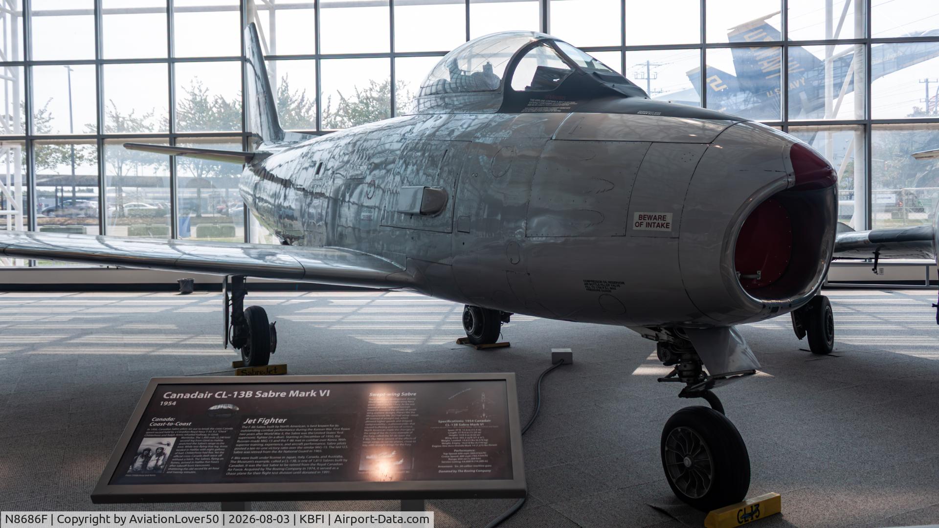 Aircraft N8686F, 1954 Canadair CL-13B Sabre Mk. 6, c/n 1153, Boeing CL-13B Sabre 6, at KBFI, photo by AviationLover50