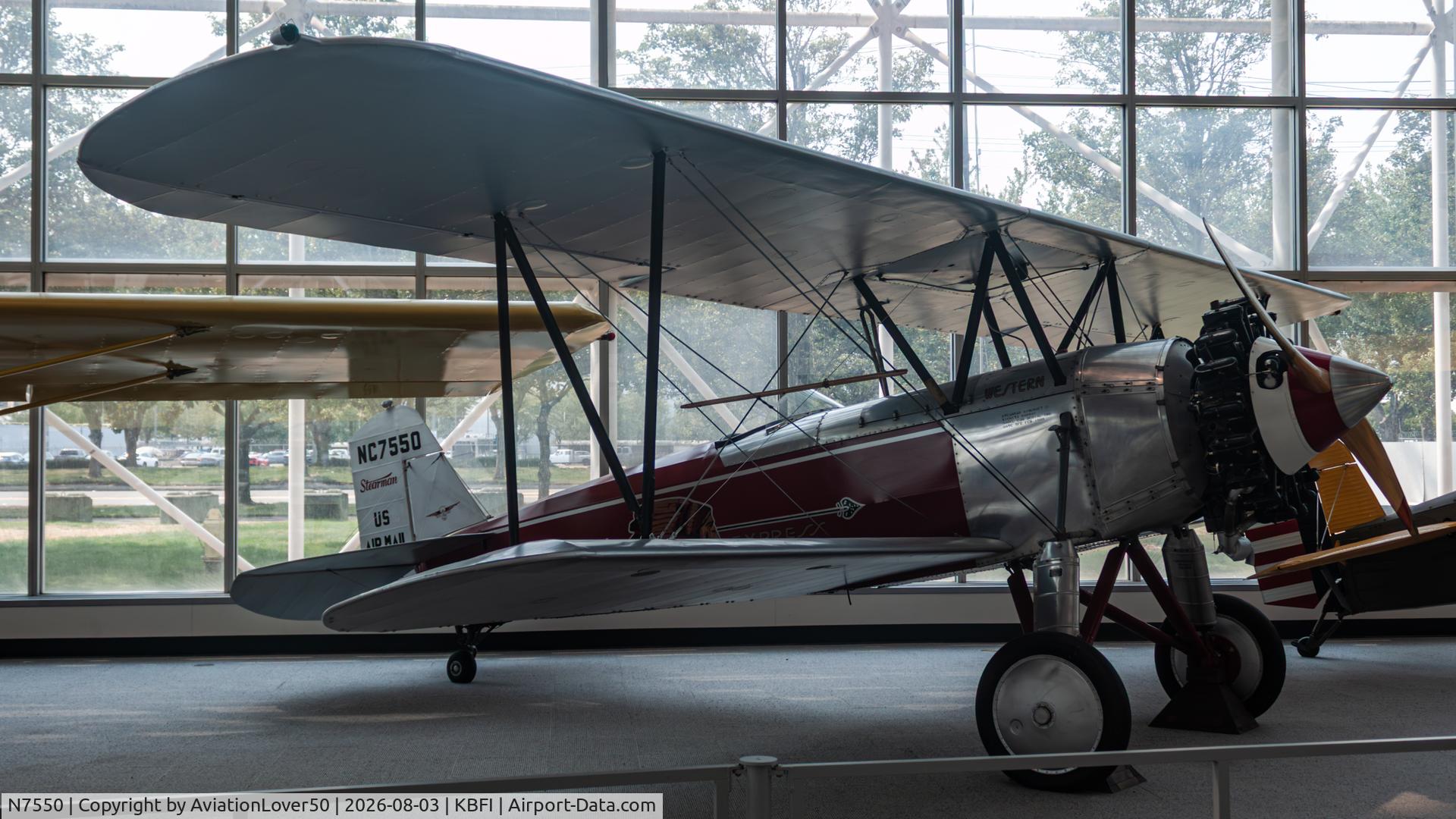 Aircraft N7550, Stearman C3-B Sport Commercial, c/n 53032/1820, Western Air Express Stearman C3B, at KBFI, photo by AviationLover50
