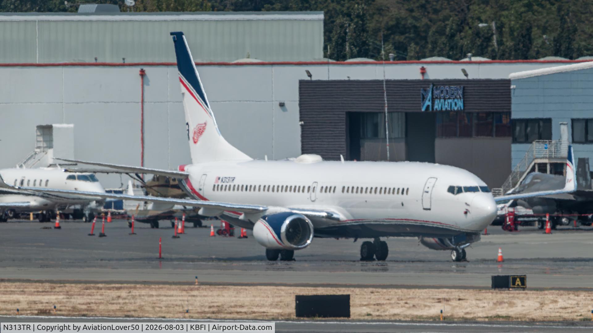 Aircraft N313TR, 2008 Boeing 737-8HX, c/n 36434, Detroit Tigers / Red Wings 738, at KBFI, photo by AviationLover50