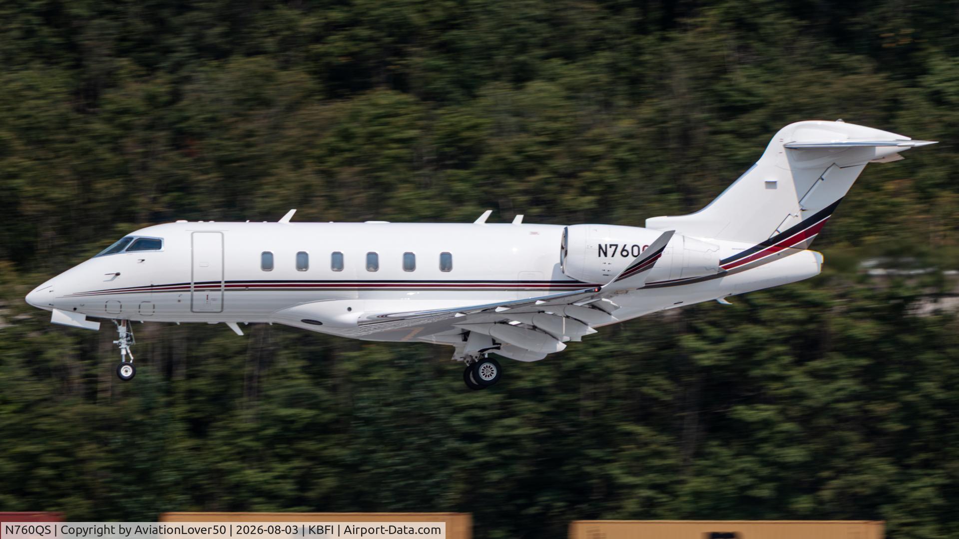 Aircraft N760QS, 2018 Bombardier Challenger 350 (BD-100-1A10), c/n 20755, NetJets Challenger 350, at KBFI, photo by AviationLover50