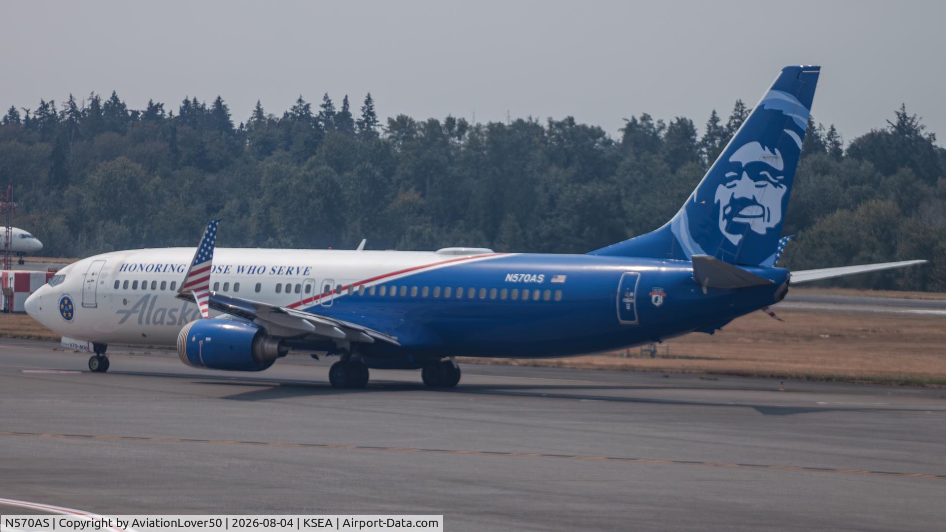 Aircraft N570AS, 2007 Boeing 737-890, c/n 35185 l/n 2212, Alaska Honoring Those Who Serve 738, at KSEA, photo by AviationLover50