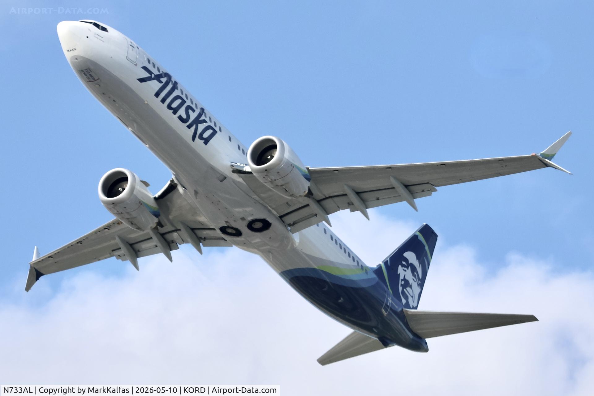 Aircraft N733AL, 2025 Boeing 737 MAX 9, c/n 67812 l/n 9134, B39M Alaska Airlines Boeing 737 MAX 9 N733AL departing 28R KORD, at KORD, photo by MarkKalfas