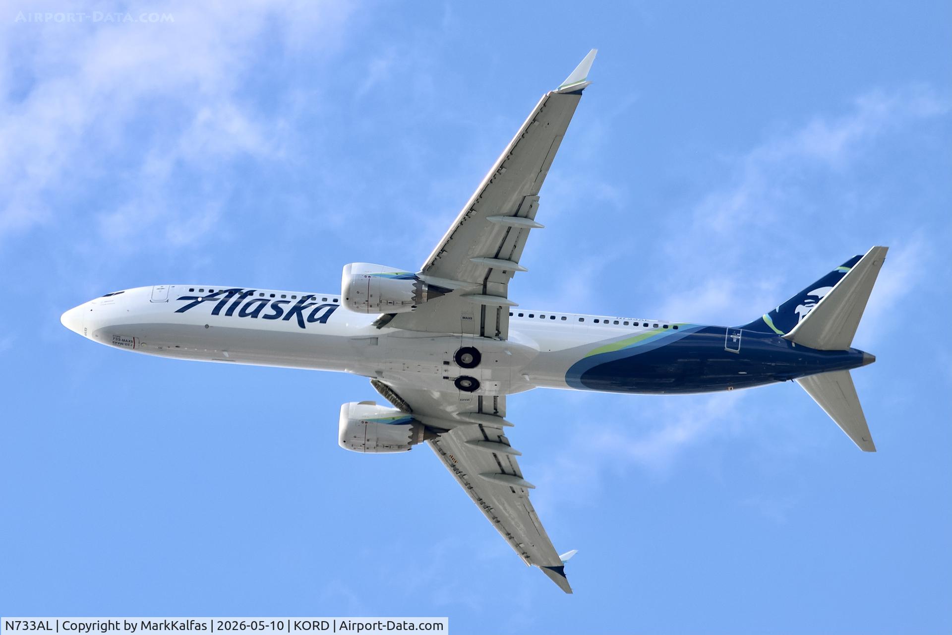 Aircraft N733AL, 2025 Boeing 737 MAX 9, c/n 67812 l/n 9134, B39M Alaska Airlines Boeing 737 MAX 9 N733AL departing 28R KORD, at KORD, photo by MarkKalfas