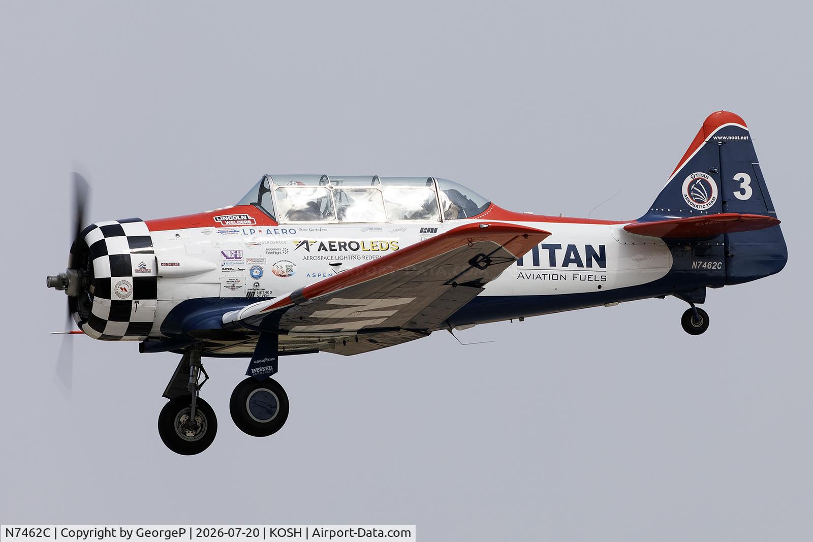 Aircraft N7462C, North American AT-6B Texan, c/n 121-43211, Airventure 2026., at KOSH, photo by GeorgeP