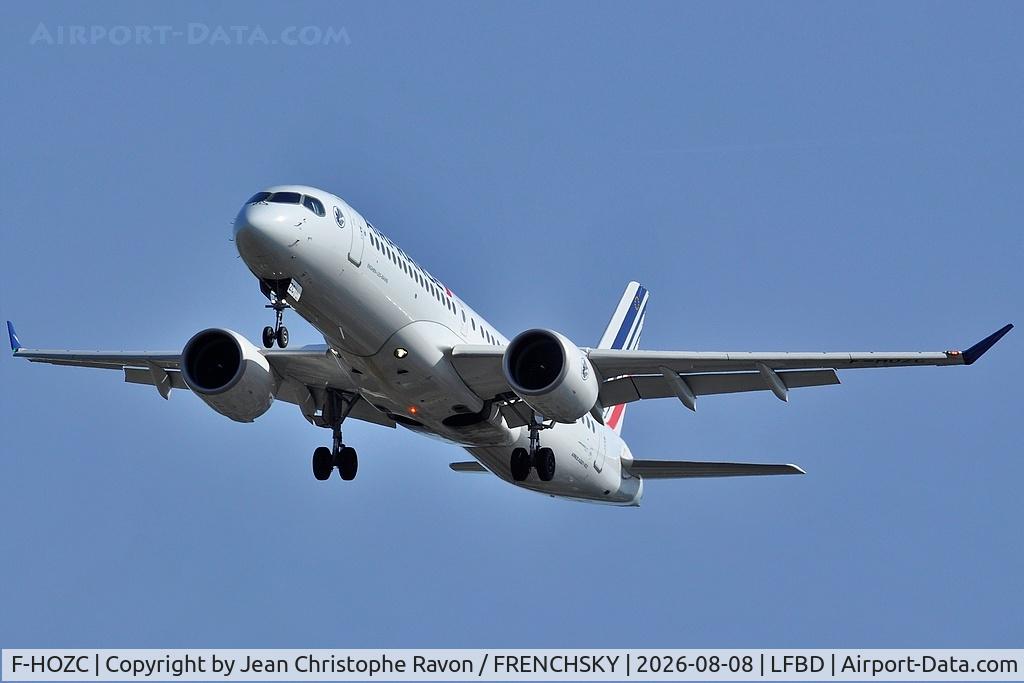 Aircraft F-HOZC, 2025 Airbus A220-300, c/n 55420, Paris (CDG) Bordeaux (BOD) AF7432 landing runway 23, at LFBD, photo by Jean Christophe Ravon / FRENCHSKY