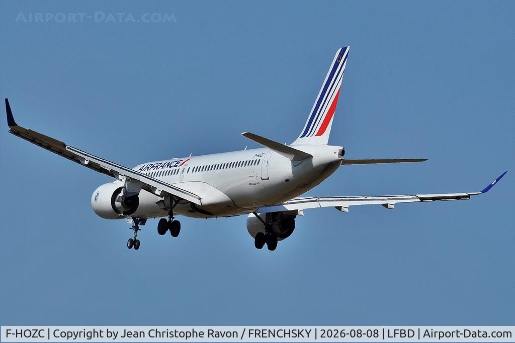 Aircraft F-HOZC, 2025 Airbus A220-300, c/n 55420, Paris (CDG) Bordeaux (BOD) AF7432 landing runway 23, at LFBD, photo by Jean Christophe Ravon / FRENCHSKY