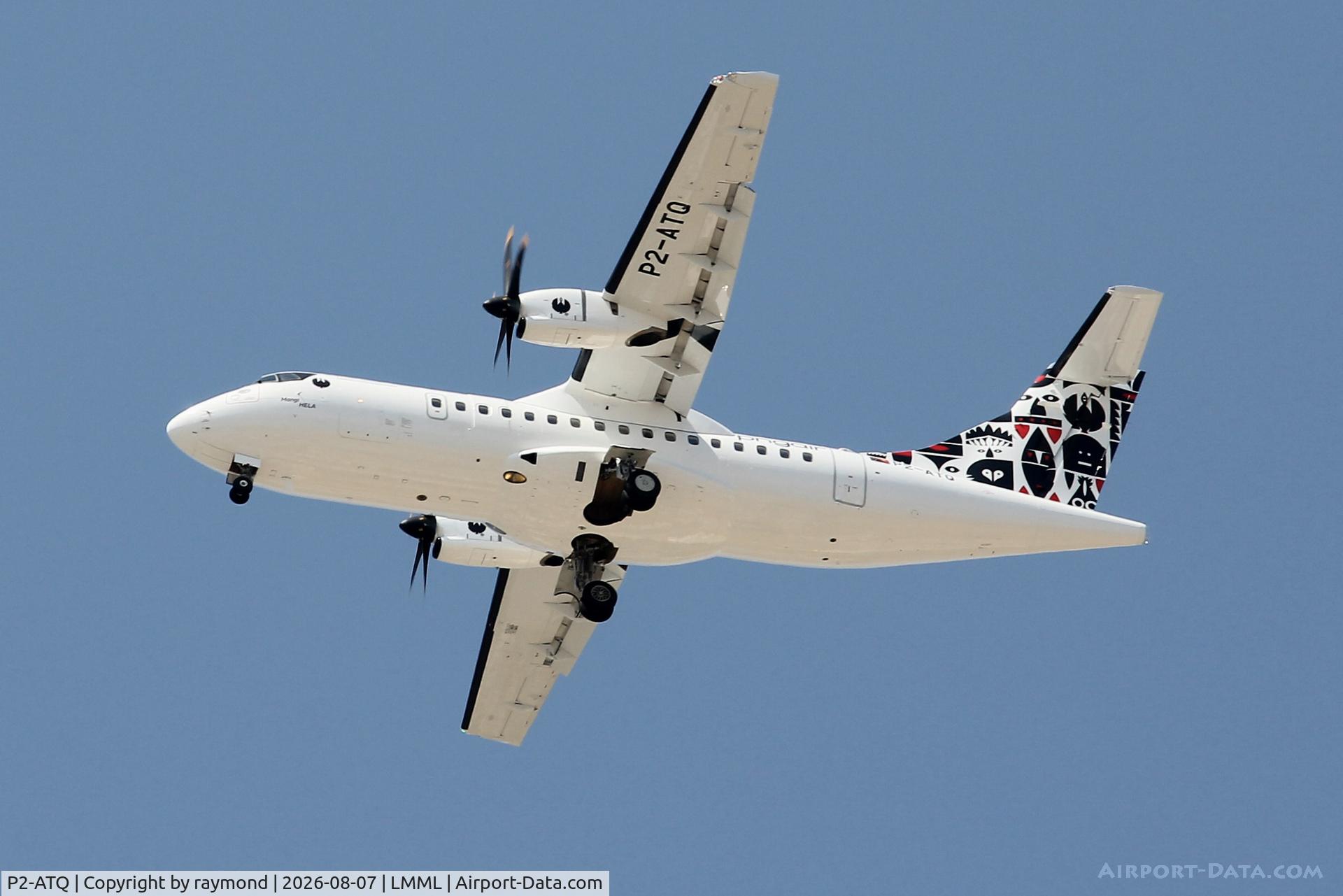 Aircraft P2-ATQ, ATR 42-600, c/n 1219, ATR 42-600 reg P2-ATQ of PNG Air on long approach for RW13 landing in Malta during ferry flight., at LMML, photo by raymond
