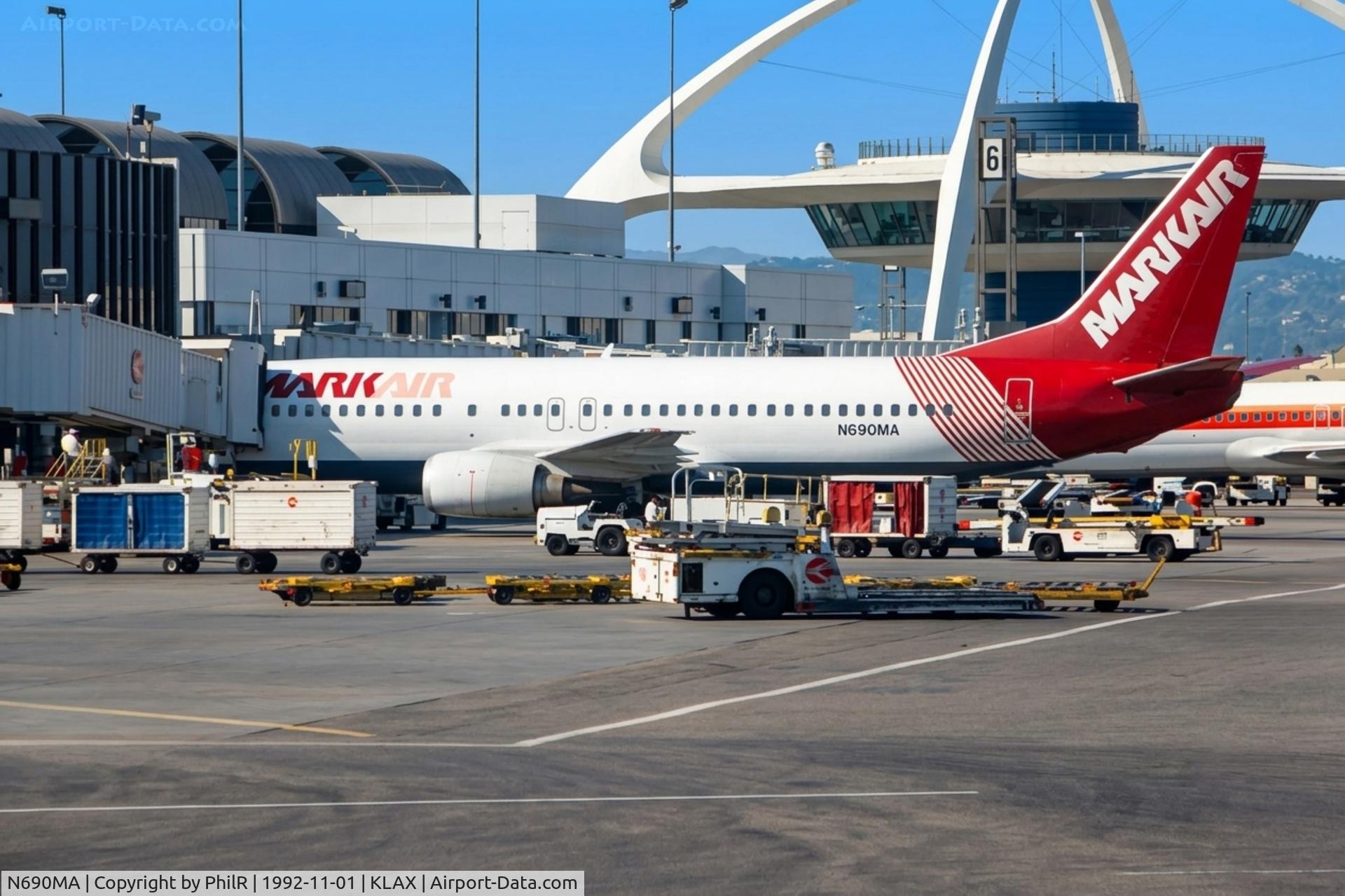 Aircraft N690MA, 1991 Boeing 767-322/ER, c/n 25091 l/n 360, N690MA 1989 B737-400 Markair LAX, at KLAX, photo by PhilR