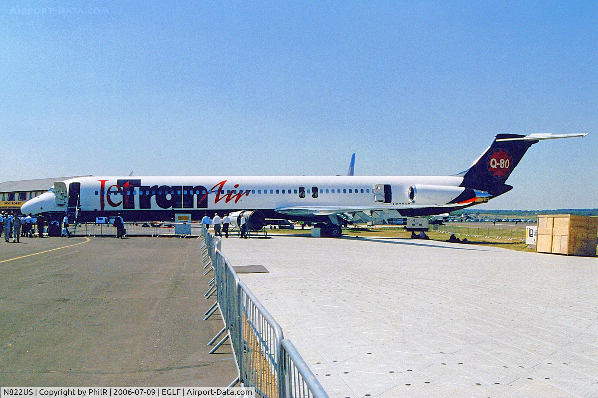 Aircraft N822US, 1982 McDonnell Douglas MD-82 (DC-9-82), c/n 49139, N822US 1982 MD-82 Jet Tran Air SBAC, at EGLF, photo by PhilR