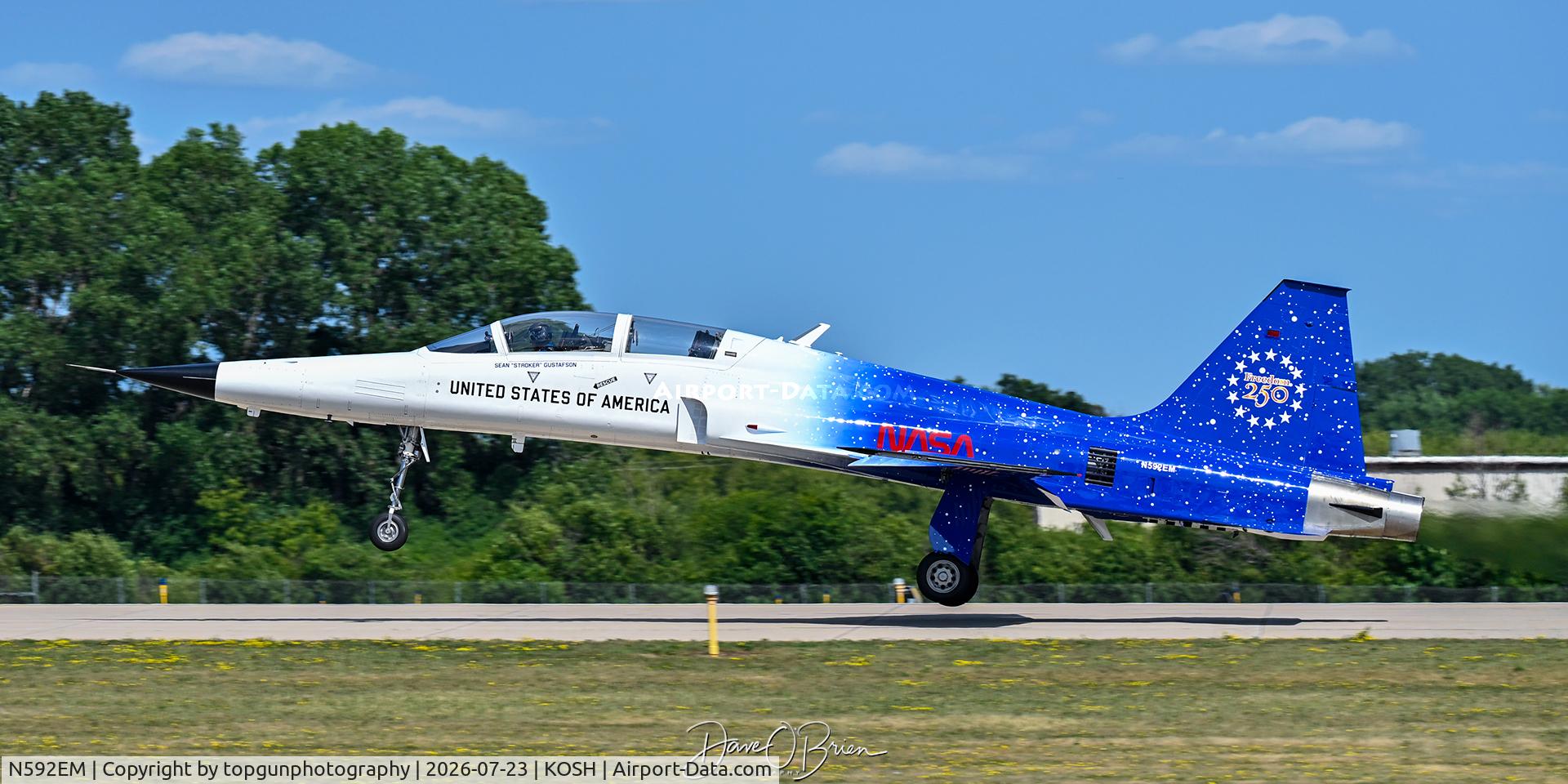 Aircraft N592EM, 1978 Northrop F 5F, c/n 78-0803, GHOST4 flown by Sean "Stroker" Gustafson, at KOSH, photo by topgunphotography