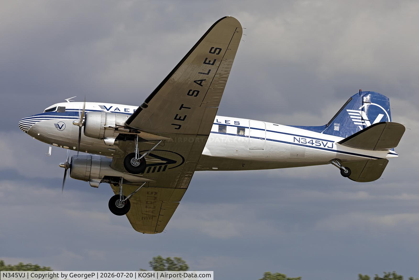 Aircraft N345VJ, 1945 Douglas DC3C, c/n 34378, Airventure 2026., at KOSH, photo by GeorgeP