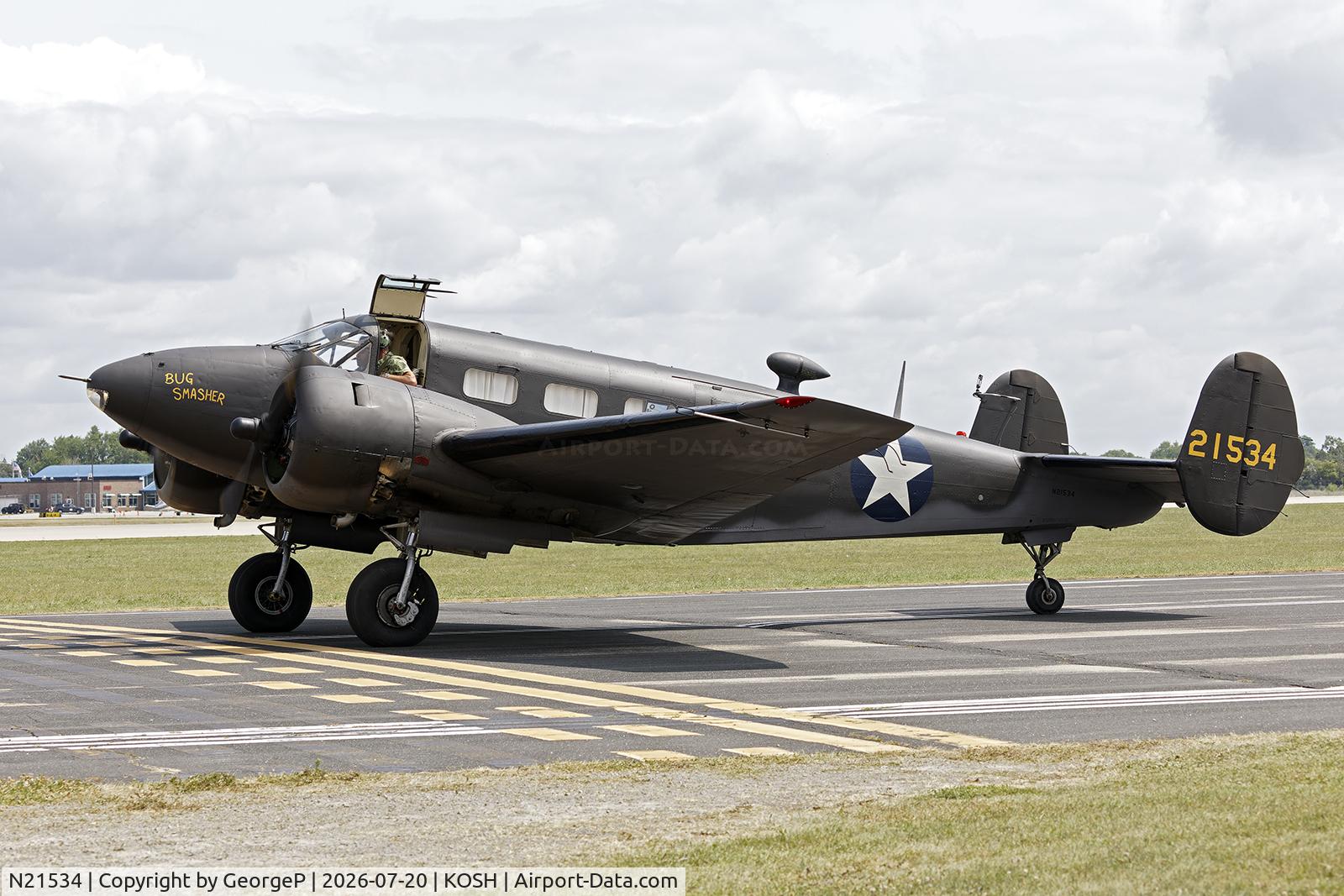 Aircraft N21534, 1945 Beech 3TM, c/n CA-134, Airventure 2026., at KOSH, photo by GeorgeP