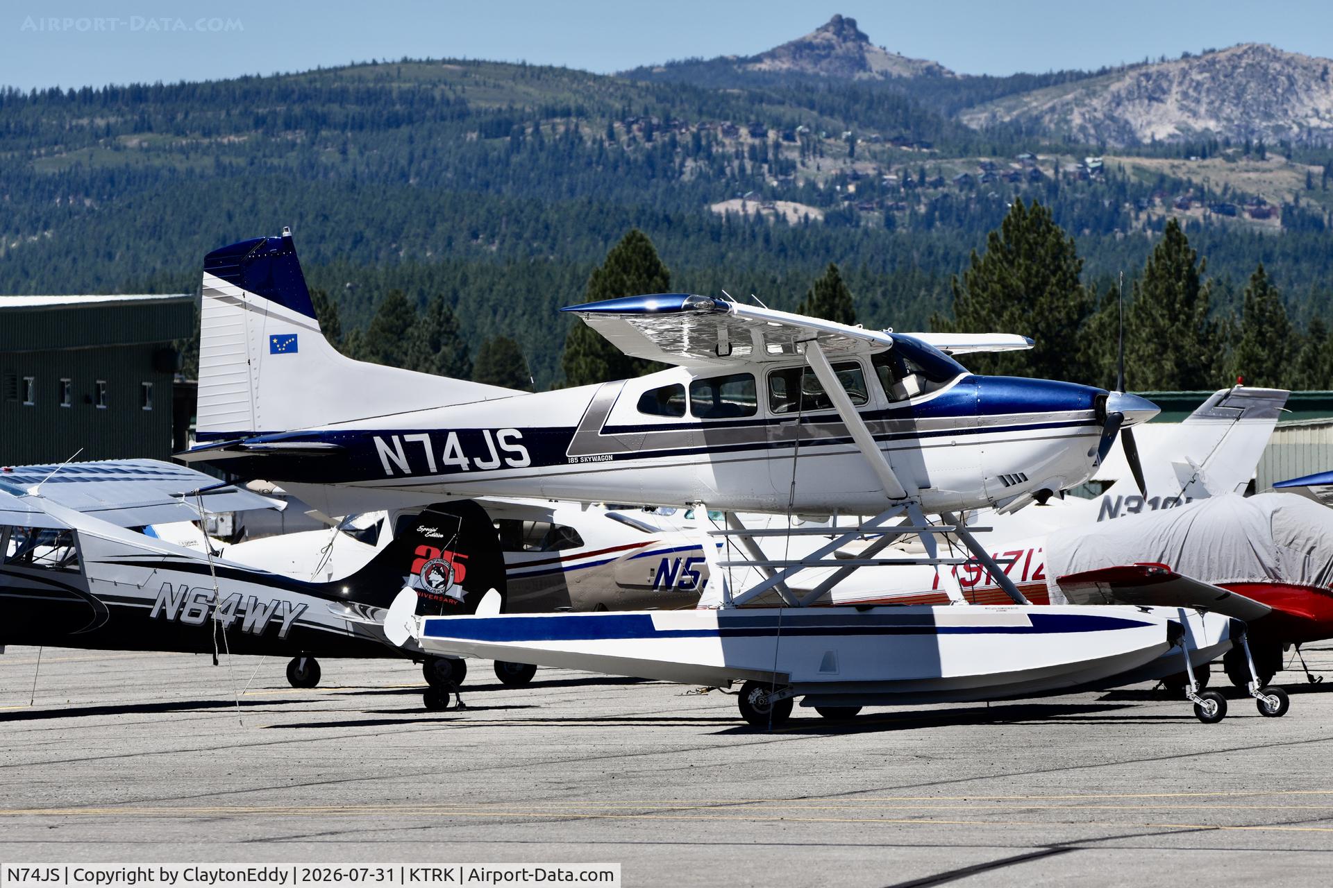 Aircraft N74JS, 1987 Cessna A185F Skywagon Skywagon 185, c/n 18504139, Truckee Tahoe airport in California 2026, at KTRK, photo by ClaytonEddy