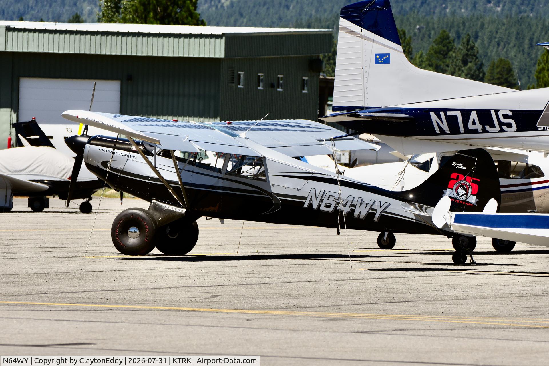 Aircraft N64WY, 2020 Aviat Aircraft Inc A-1C-180 Husky, c/n 3164, Truckee Tahoe airport in California 2026, at KTRK, photo by ClaytonEddy