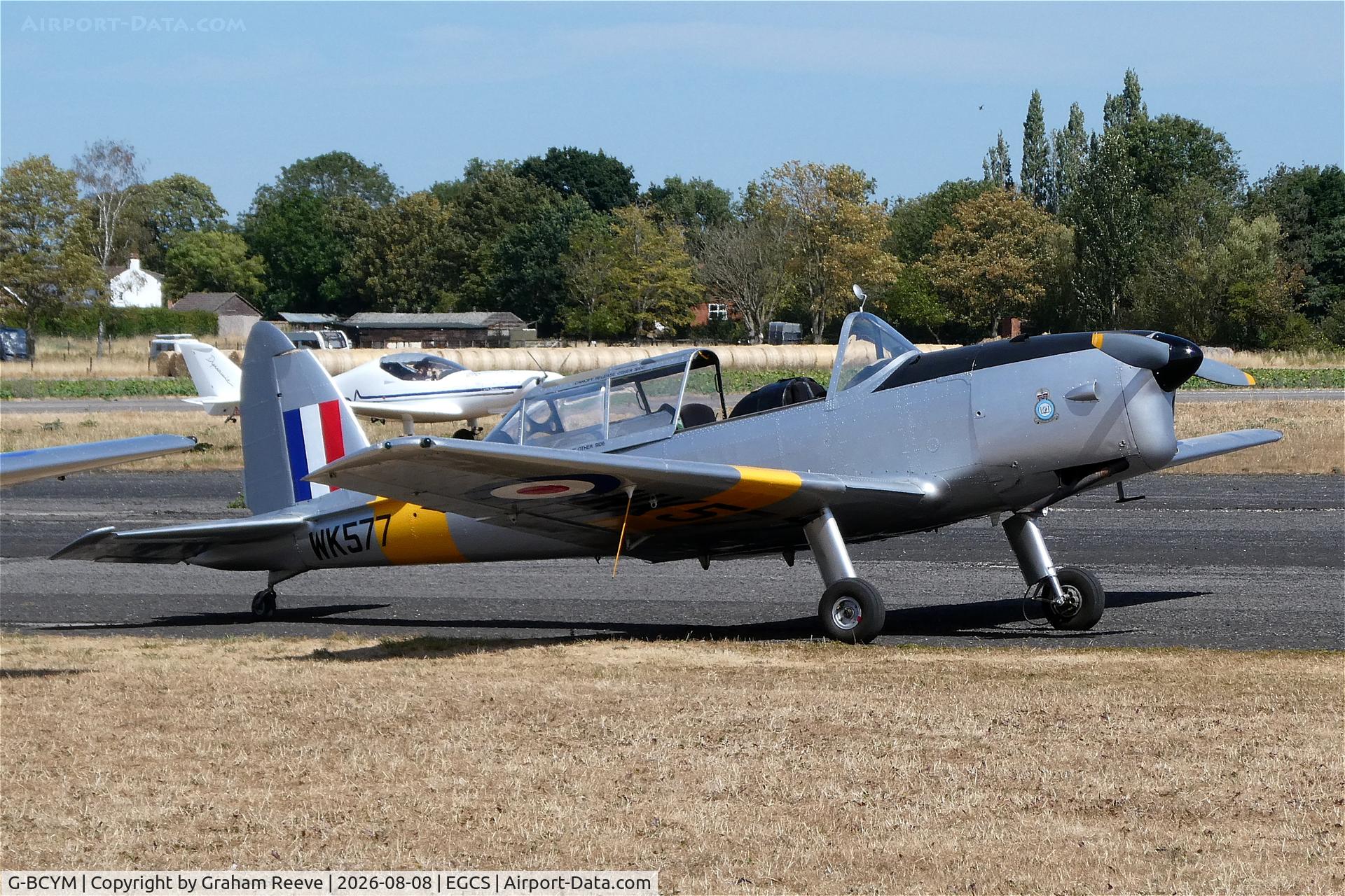 Aircraft G-BCYM, 1950 De Havilland DHC-1 Chipmunk T.10, c/n C1/0598, Parked at Sturgate., at EGCS, photo by Graham Reeve