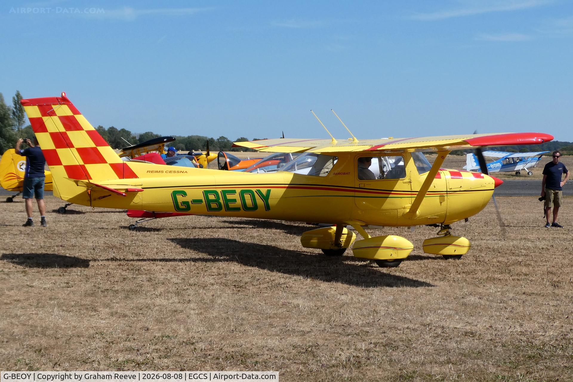 Aircraft G-BEOY, 1972 Reims Cessna FRA150L, c/n 0150, Parked at Sturgate., at EGCS, photo by Graham Reeve