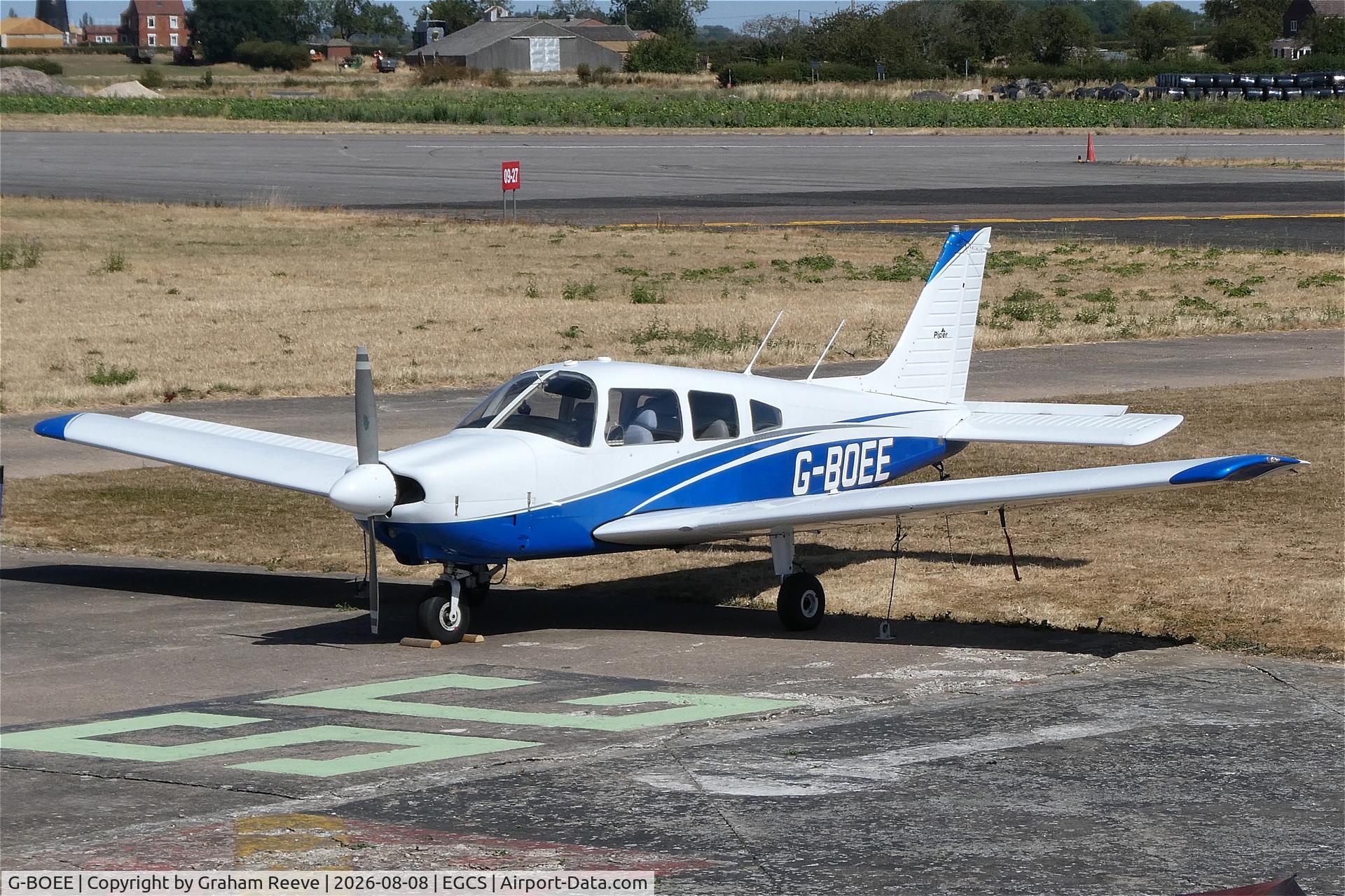 Aircraft G-BOEE, 1976 Piper PA-28-181 Cherokee Archer II, c/n 28-7690359, Parked at Sturgate., at EGCS, photo by Graham Reeve