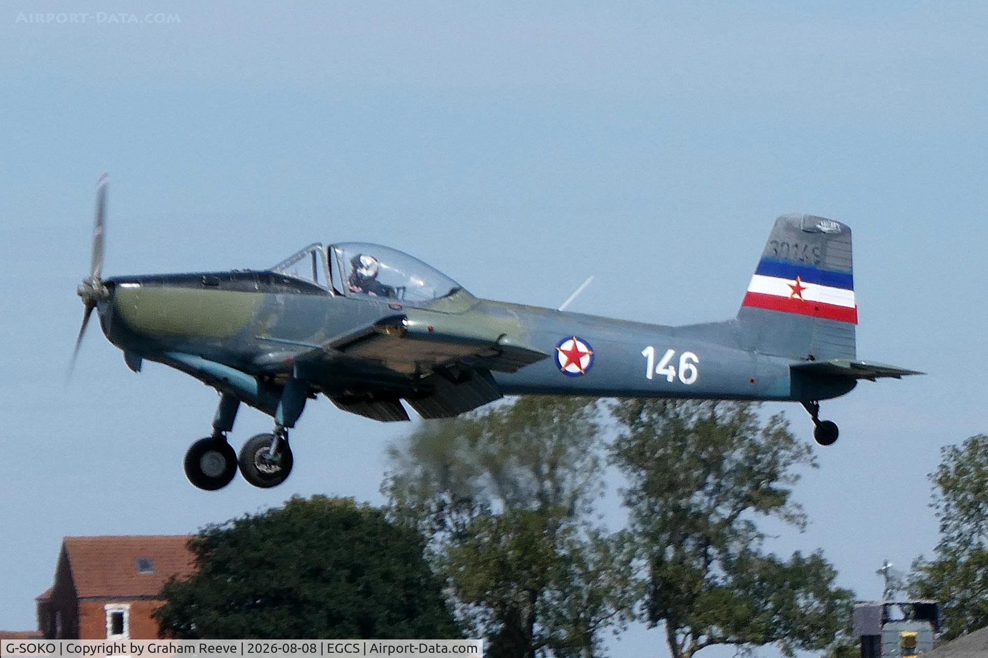 Aircraft G-SOKO, 1977 Soko P-2 Kraguj, c/n 033, Departing from Sturgate., at EGCS, photo by Graham Reeve