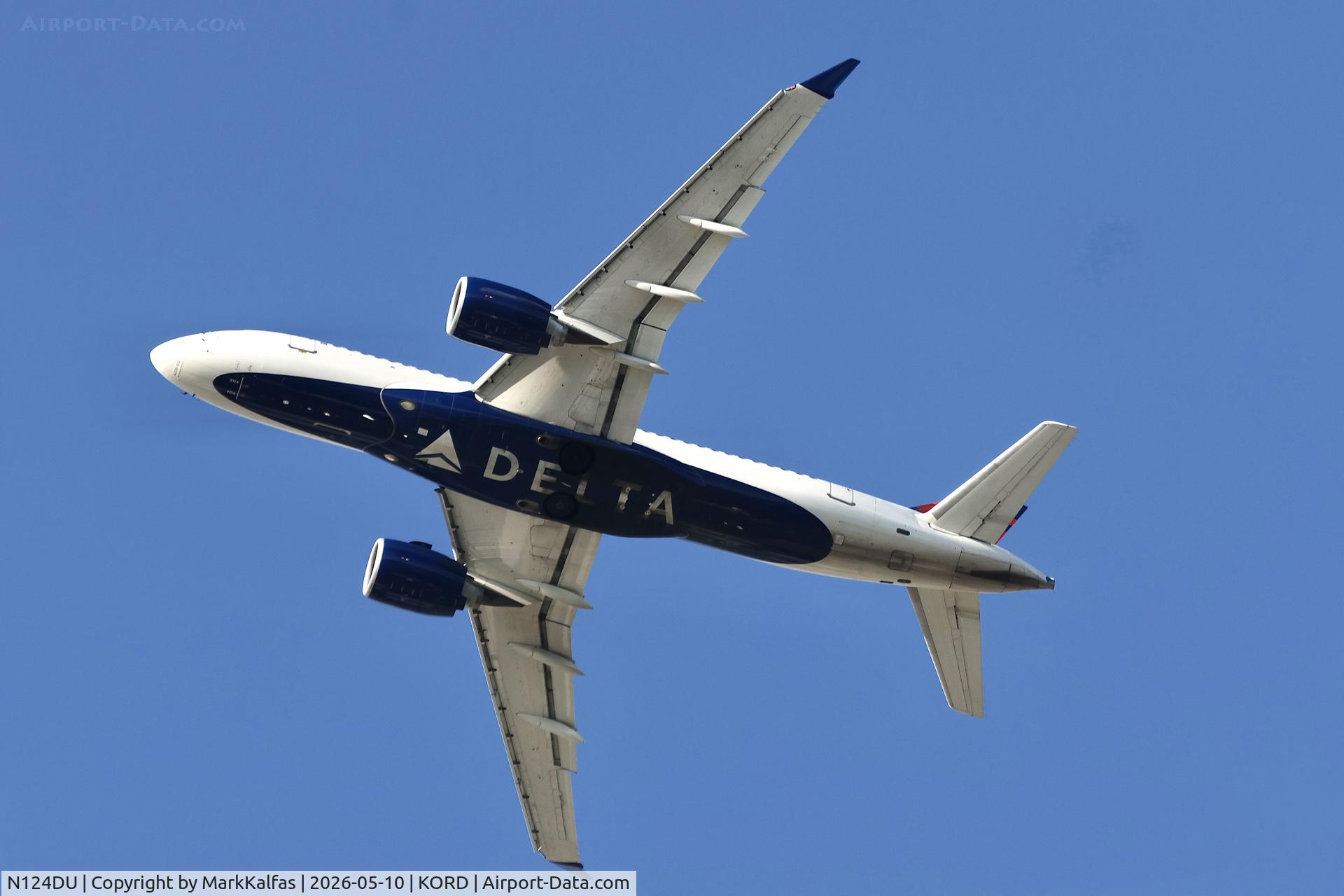 Aircraft N124DU, 2019 Airbus A220-171, c/n 50043, BCS1 Delta Airbus A220-100, N124DU departing 28R KORD, at KORD, photo by MarkKalfas
