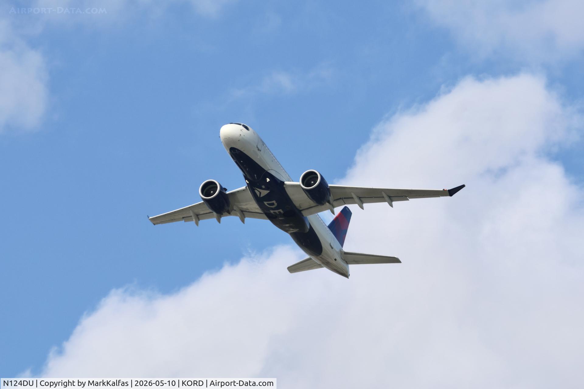Aircraft N124DU, 2019 Airbus A220-171, c/n 50043, BCS1 Delta Airbus A220-100, N124DU departing 28R KORD, at KORD, photo by MarkKalfas