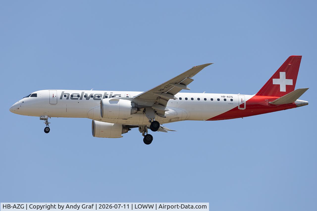 Aircraft HB-AZG, Embraer 190-E2 (ERJ-190-300), c/n 19020036, Helvetic EMB190E2, at LOWW, photo by Andy Graf