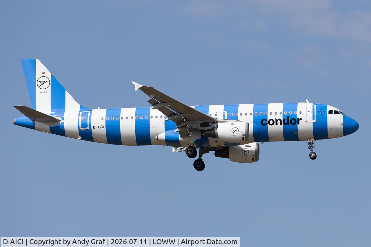 Aircraft D-AICI, 2000 Airbus A320-212, c/n 1381, Condor A320, at LOWW, photo by Andy Graf