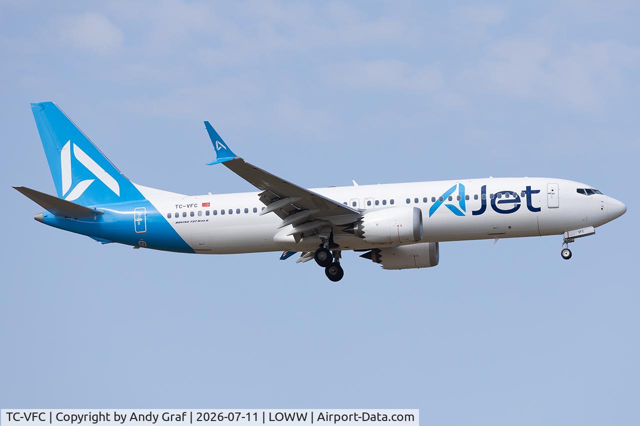 Aircraft TC-VFC, 2026 Boeing 55358, c/n 66423 l/n 9658, AJet 737 Max 8, at LOWW, photo by Andy Graf