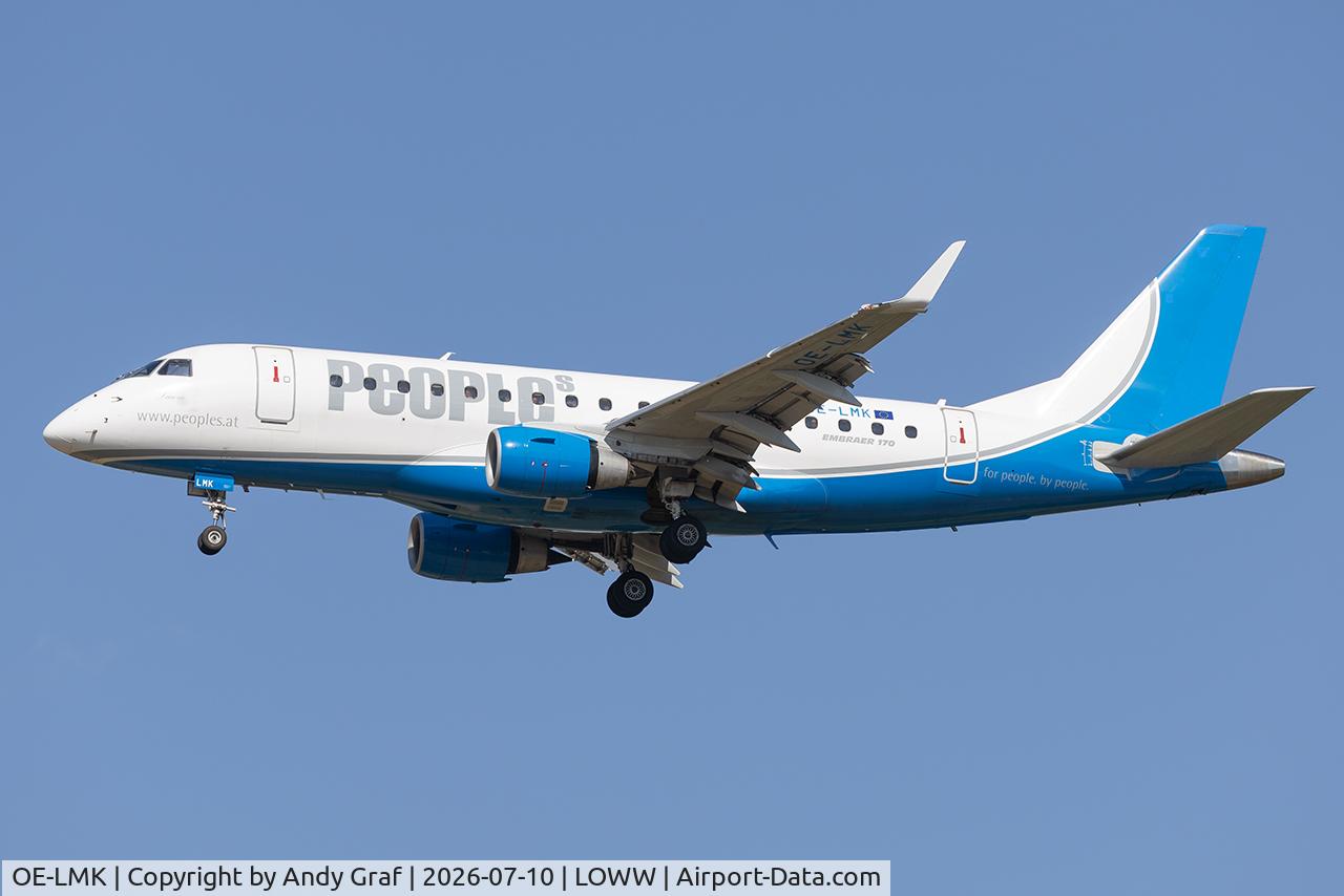 Aircraft OE-LMK, 2006 Embraer 170LR (ERJ-170-100LR), c/n 17000150, Peoples Express EMB170, at LOWW, photo by Andy Graf