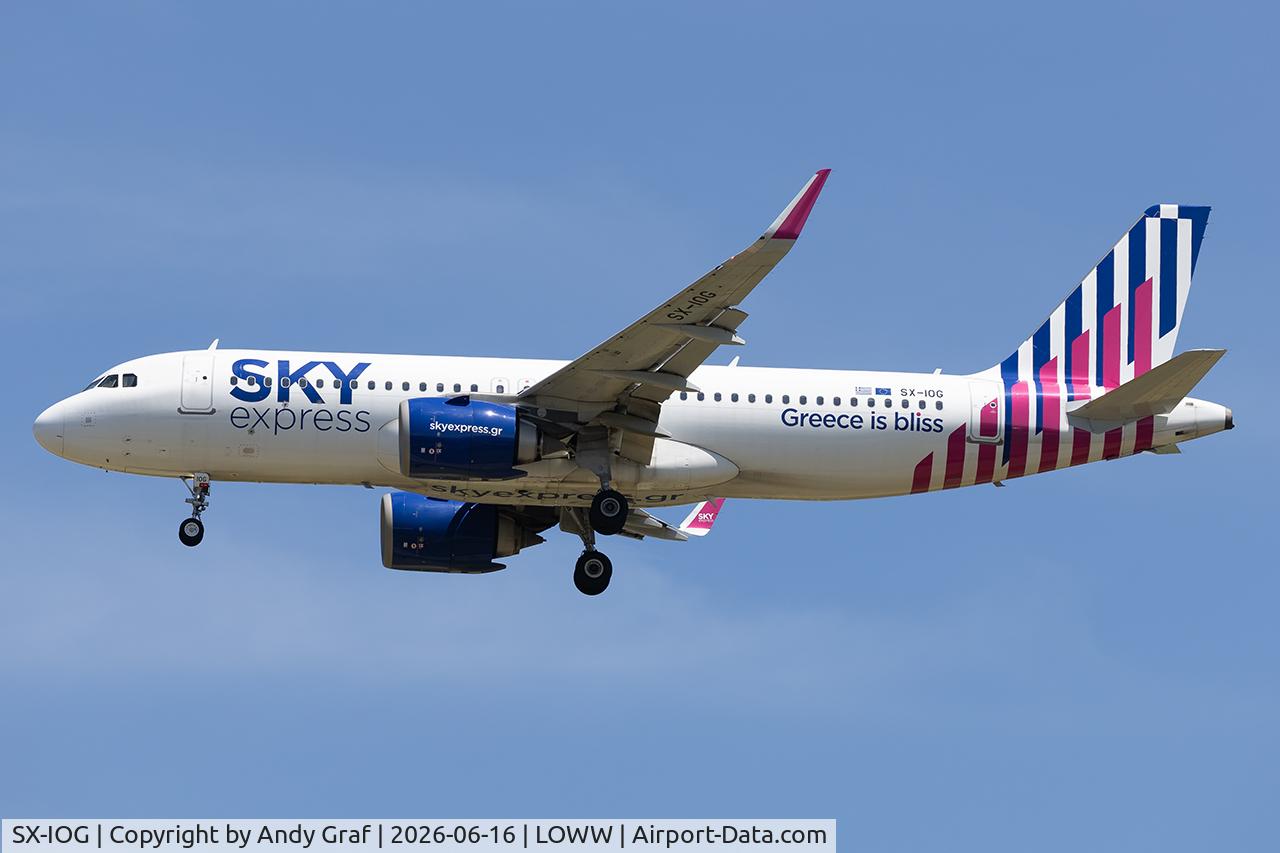 Aircraft SX-IOG, 2020 Airbus A320-251 Neo, c/n 10083, Sky Express A320N, at LOWW, photo by Andy Graf