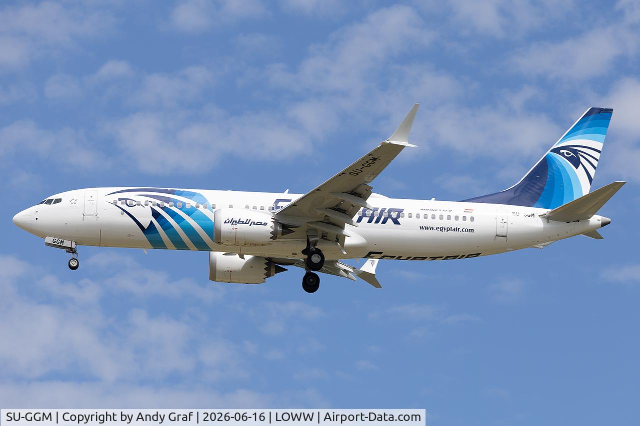 Aircraft SU-GGM, Boeing 737 MAX 8, c/n 68135 l/n 9556, Egyptair 737 Max 8, at LOWW, photo by Andy Graf